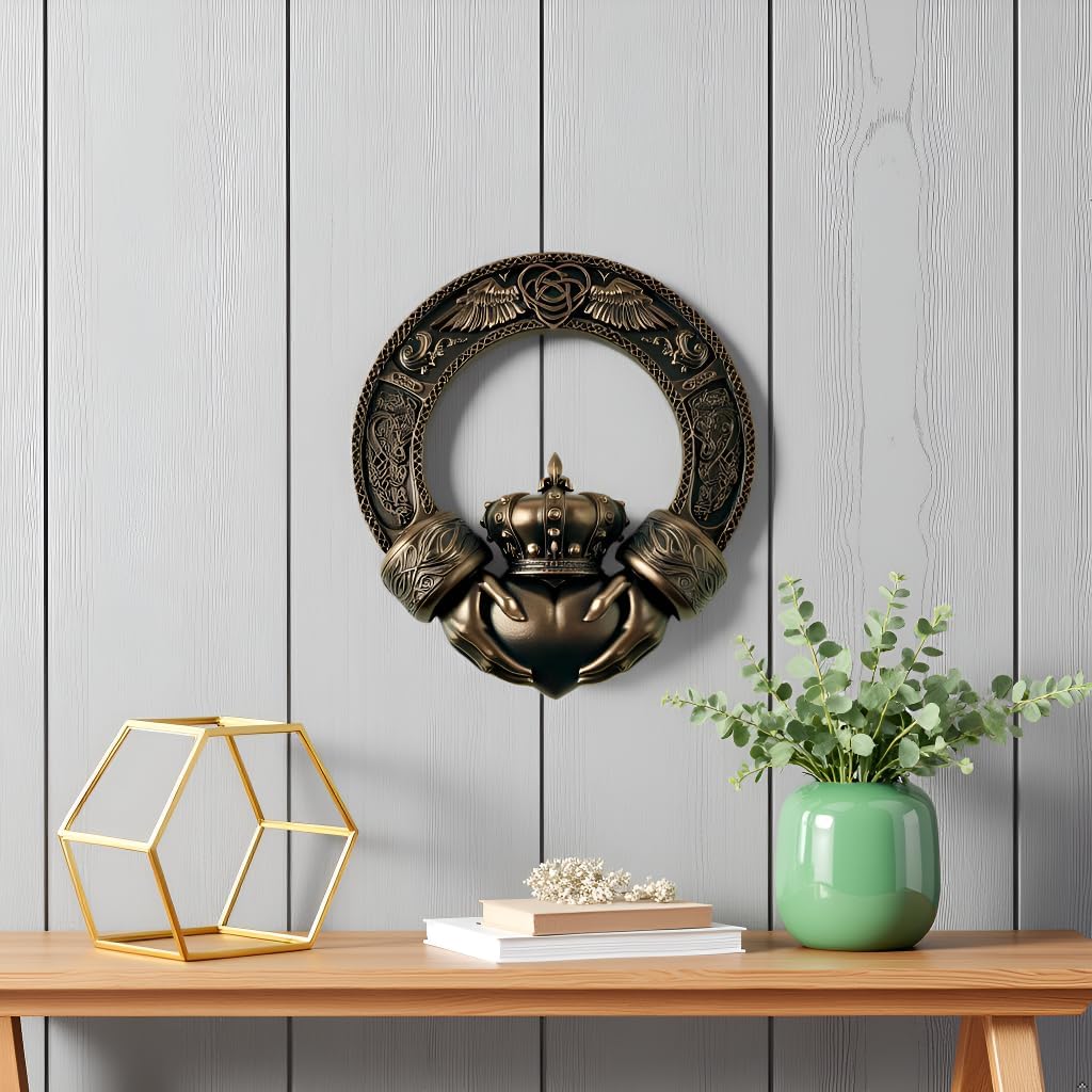 JFSM INC. Celtic Claddagh Irish Ring Wall Plaque Home Decoration - Celtic Symbol of Love, Loyalty, Unity and Friendship