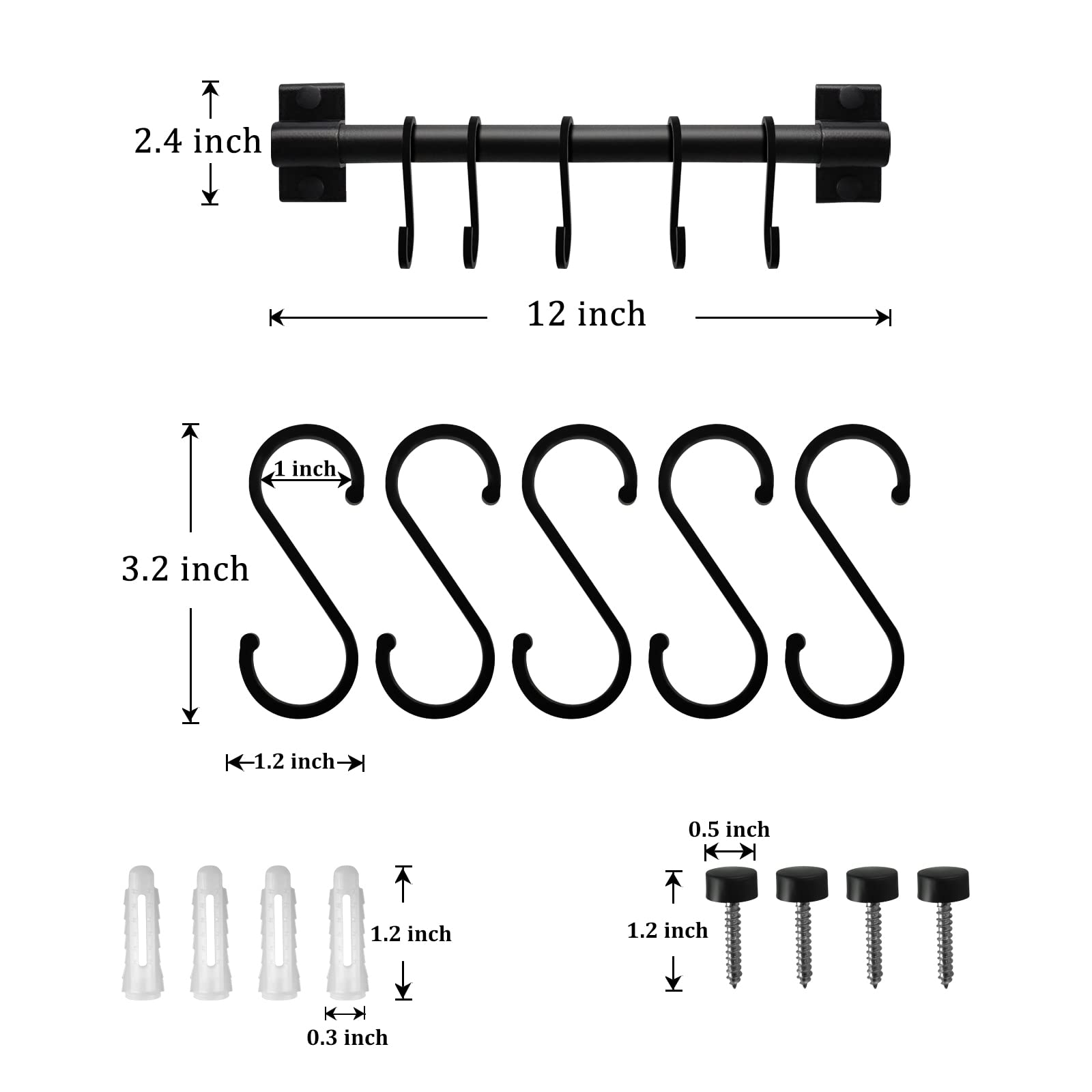 FuninCrea Kitchen Rail Pan Hanger, 30cm Aluminum Kitchen Utensil Rail with 5 Movable Hooks - Image 3