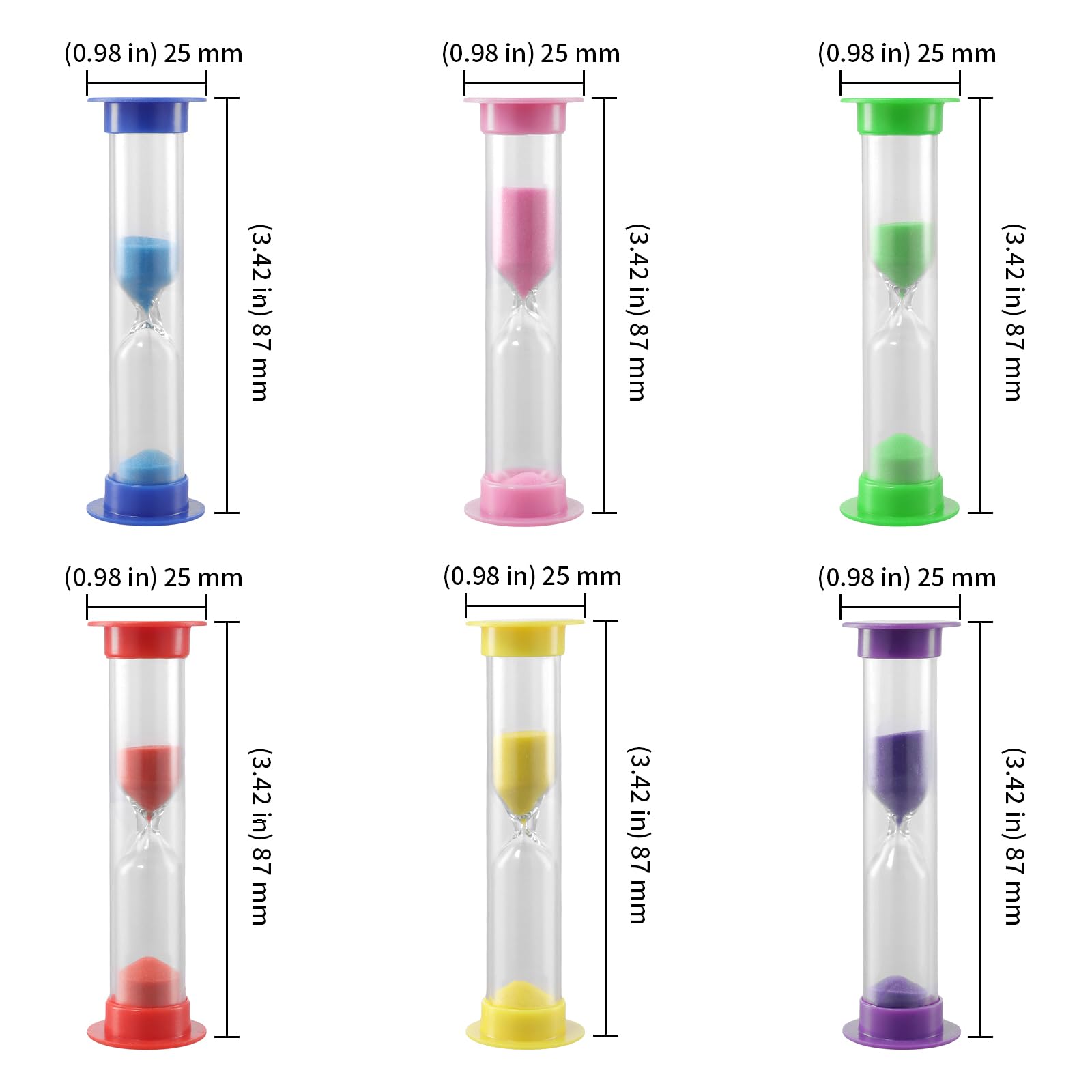 KEILEOHO 60 mini clessidra in plastica da 3 minuti, 6 colori, per cucinare, spazzolare i denti, attività