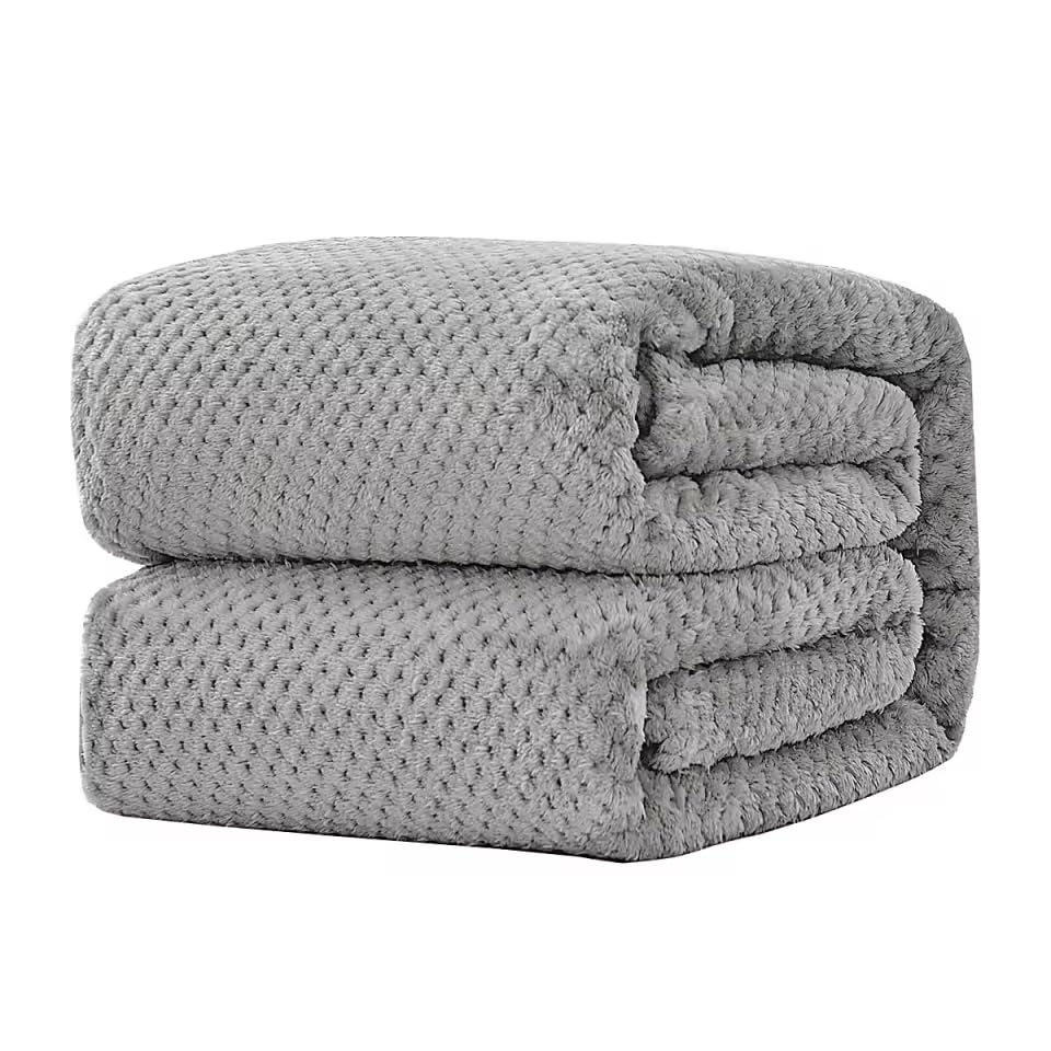 Home Premium style Throws for Beds Double, Soft Cosy Warm Throws for Sofas Honeycomb Waffle Throw Blanket Lightweight Fluffy Faux Fur Throw Winter Fleece Blanket, Grey - 150 x 200cm