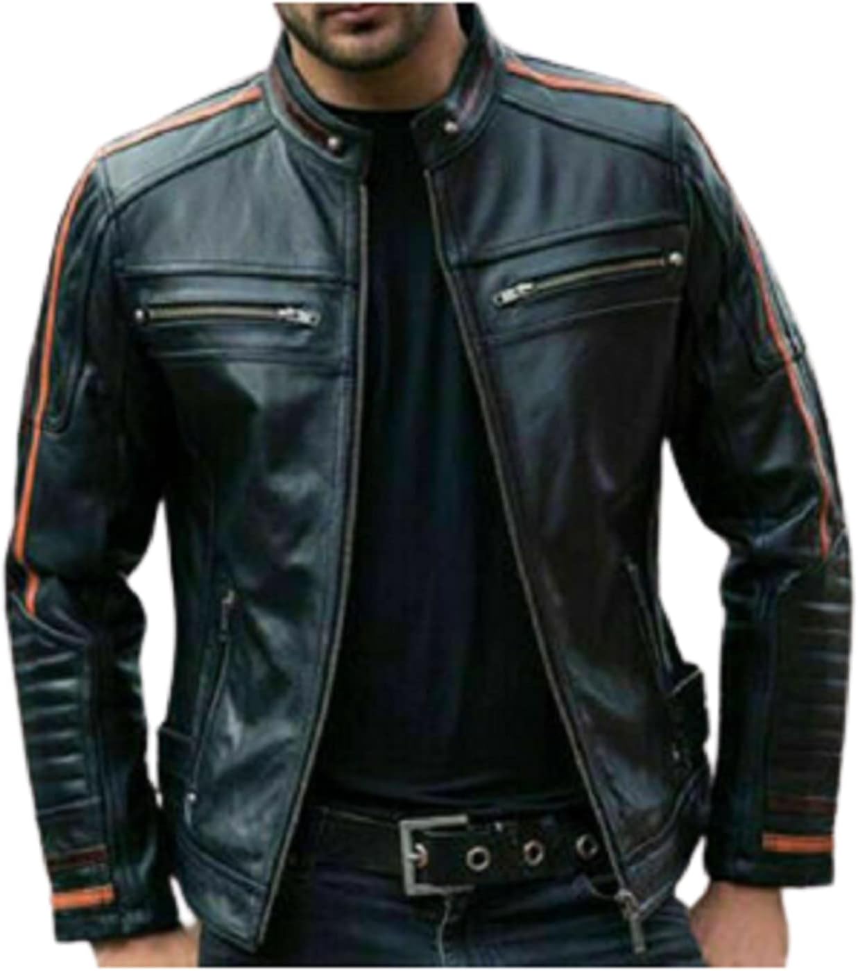 Men's Black Lambskin Jacket Cafe Racer Retro Slim fit Biker Real Leather Jacket