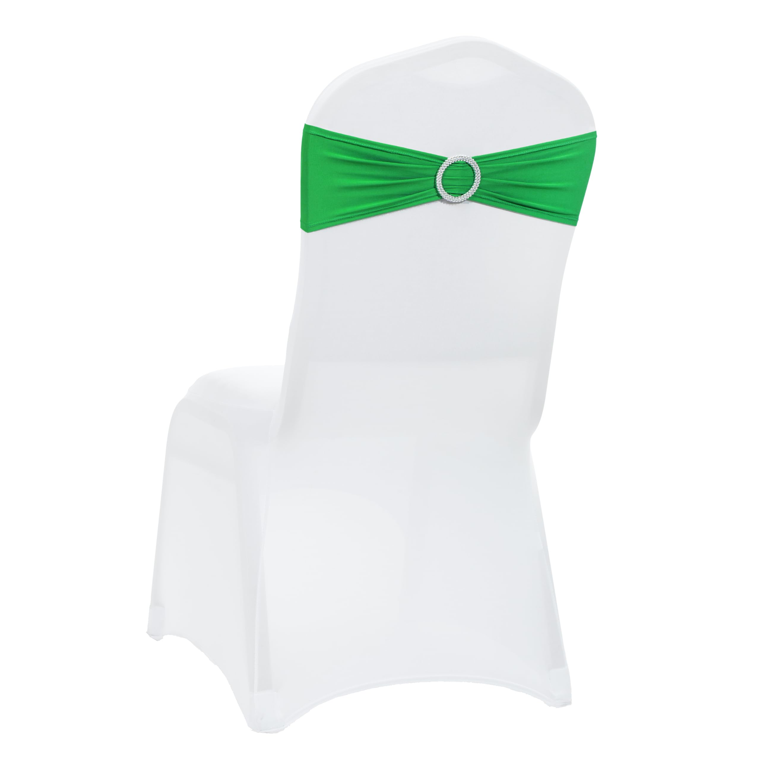 VDS - Light Green | Spandex Chair Sashes Bows | 300 PCS | Stretch Elastic Banquet Universal Folding Chair Band Tie with Silver Buckle Slider for Wedding Party Conference Celebration Event Decoration