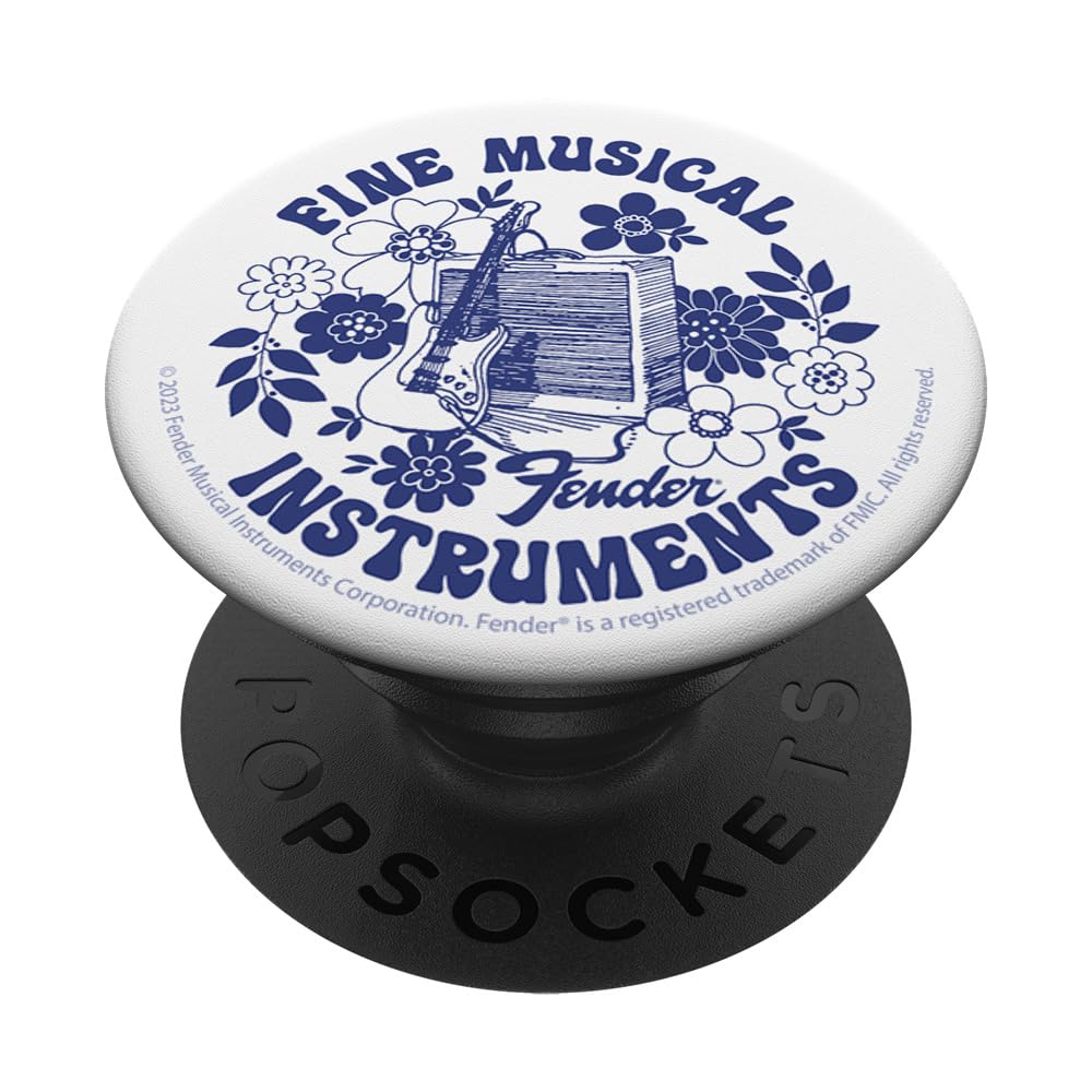 Fender Vintage Fine Musical Instruments Floral Hippy Logo PopSockets Swappable PopGrip, Black