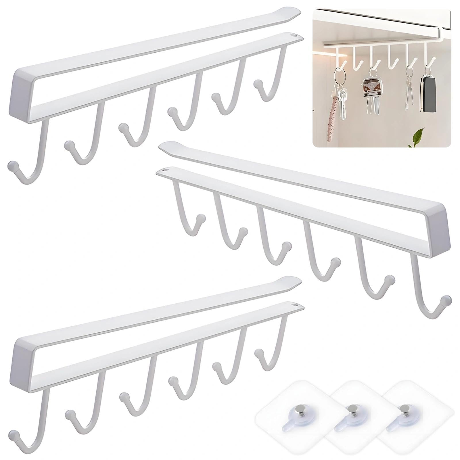 Binmiza Cup Holder Under Cabinet, 3 Pcs Mug Holders Under Shelf for Kitchen with Screw Sticker, Space Saving Cup Holder Kitchen Organizer, No Drilling Mug Rack for Coffee Cups, Utensils