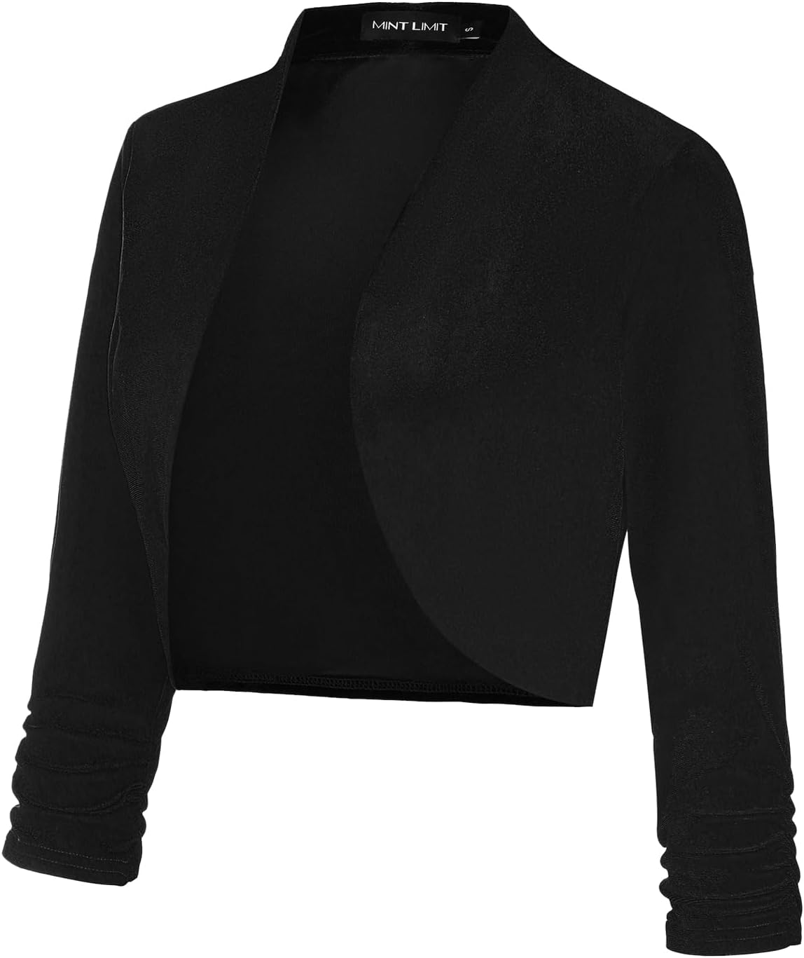 MINTLIMIT Women's Velvet Bolero Shrugs for Dresses Ruched 3/4 Sleeve Open Front Cocktail Party Cropped Cardigan - Image 3