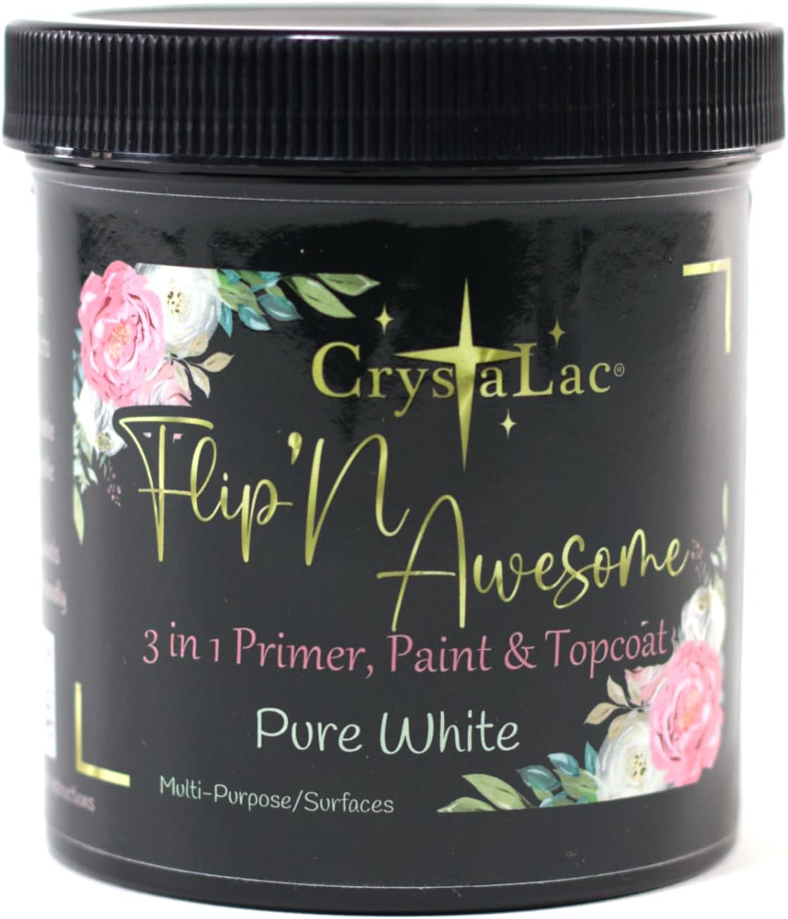 CrystaLac, FlipN'Awesome 3in1 Paint, Primer, Top Coat (Pure White, 16oz Pint)