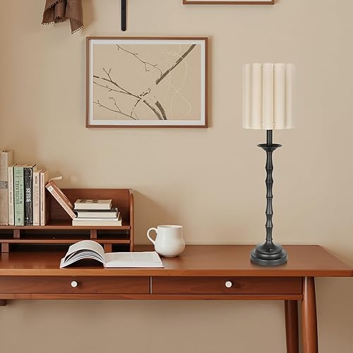 Miniatura 4 de Lámpara de mesa festoneada negra vintage de 28.9 pulgadas, lámpara de buffet rústicagranja, pantalla festoneada y poste de lámpara de bambú, para