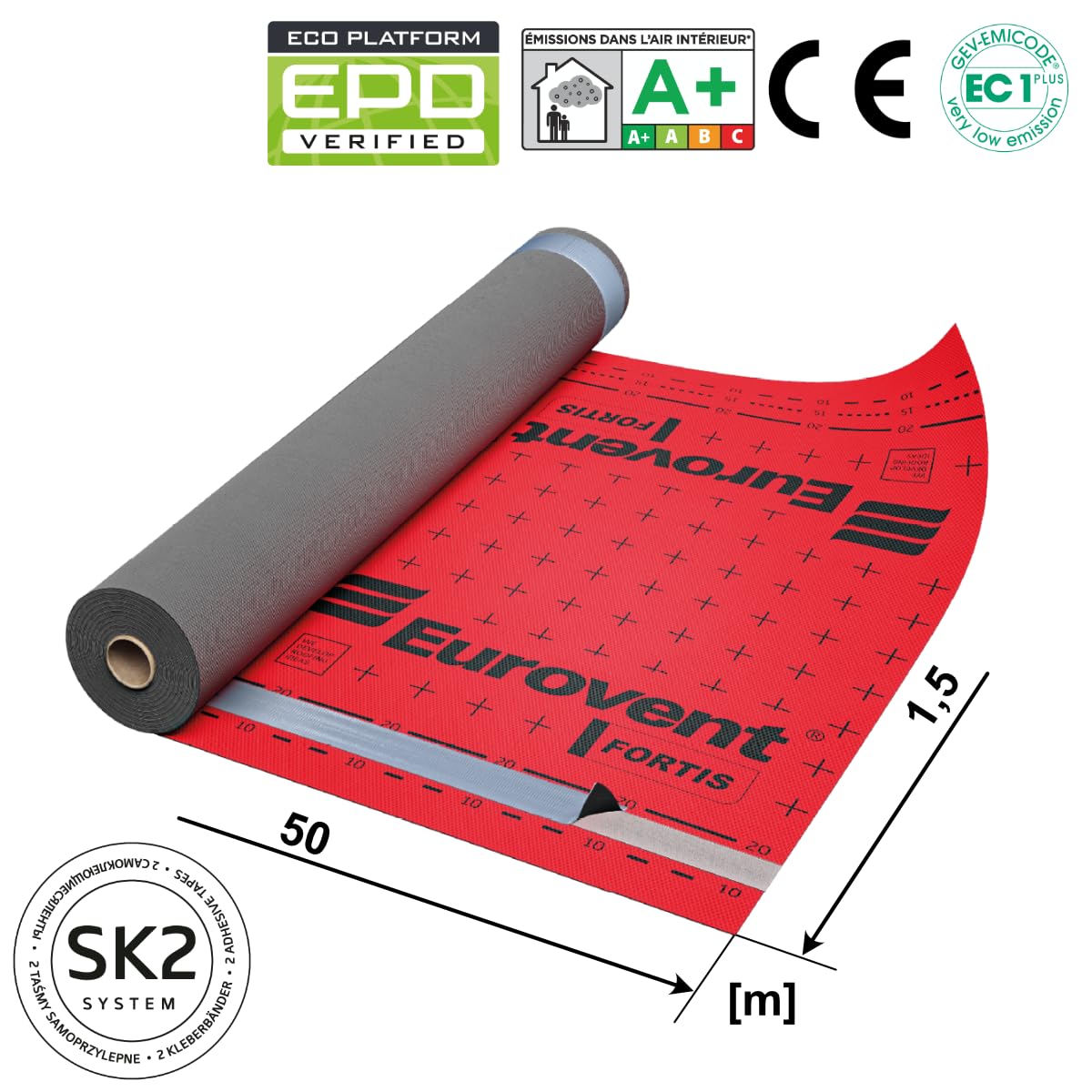 KAUFDACH® FORTIS Unterspannbahn 1,5 m x 50 m (75 m²) Dreilagige Premium-Dachmembran 190 g/m² SYSTEM SK2