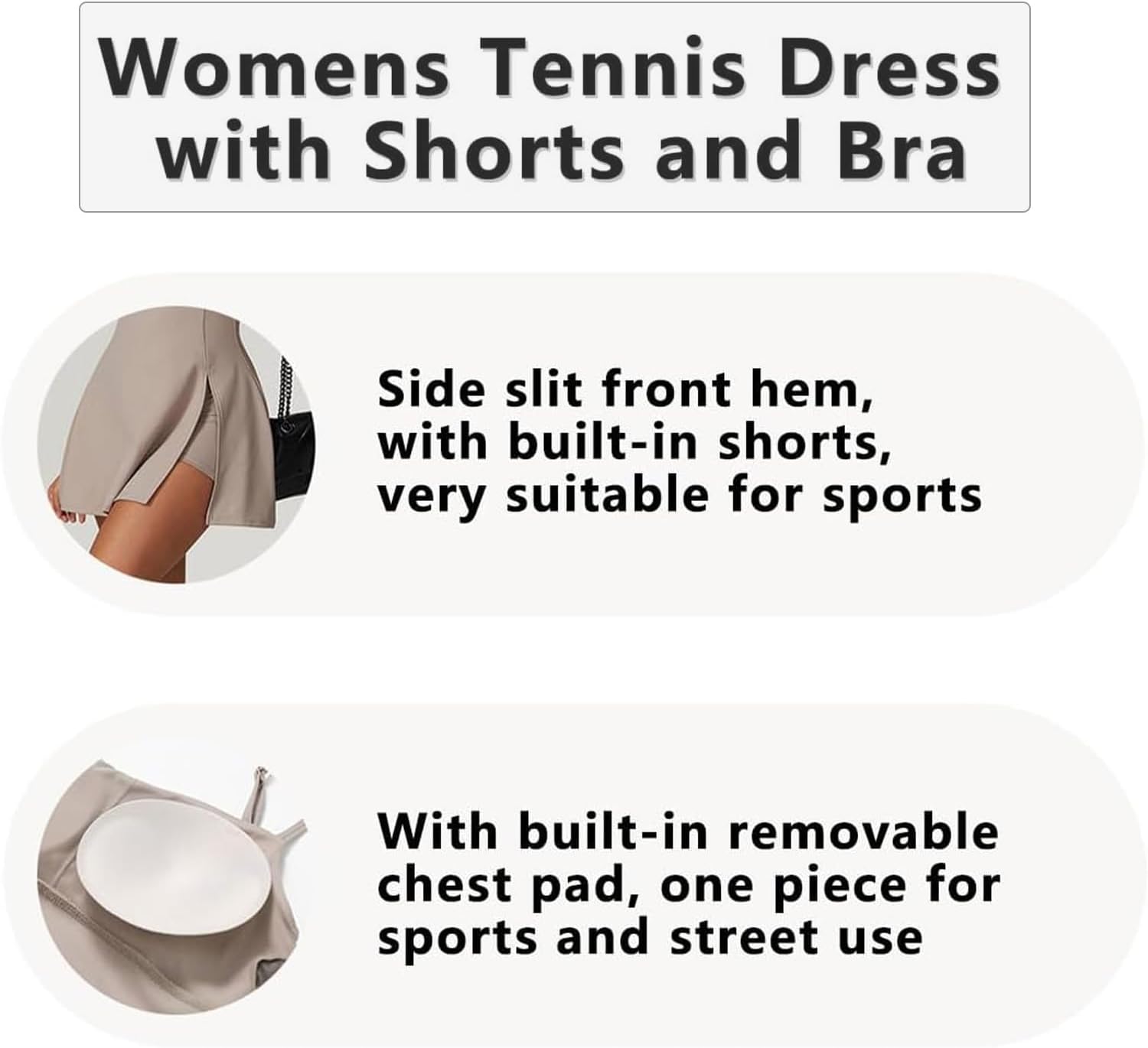 Generic 2 in 1 Split Hem Sports Dress, Dresses with Built-in Bra & Shorts, Womens Spaghetti Strap Backless Tennis Dress