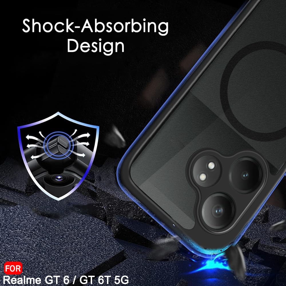 TheGiftKart Hybrid Shockproof Back Cover Case for Realme GT 6 / GT 6T 5G Compatible with MagSafe | Hard Back Cover Case for Realme GT 6 / GT 6T (PC & TPU, Translucent Smoke Matte Back, Black Sides) — Amazon image 5