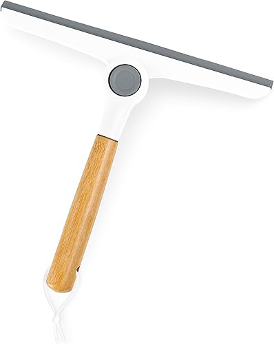 Zadro Escobilla plegable multiusos con mango de bambú y lazo de silicona para colgar (9.5 pulgadas de ancho, bambú/blanco/gris)