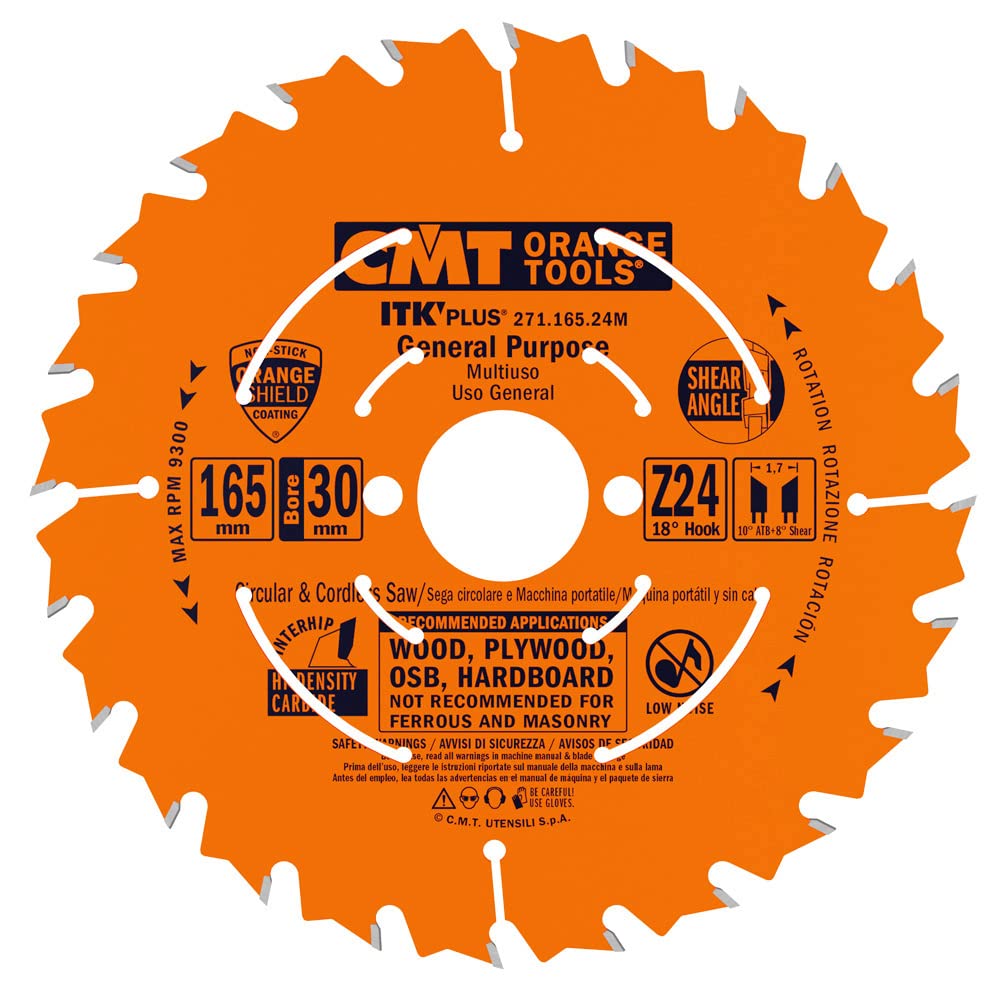 Lame circulaire CMT 165mm anti-surchauffe pour éviter les éclats sur vos coupes de bois