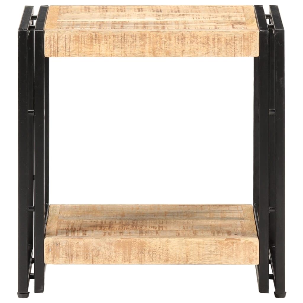 Beistelltisch 40x30x40 cm aus rauem Mangoholz und Eisen, Industrial Couchtisch mit Ablagefach, Kleiner Kaffeetisch massiv für Wohnzimmer und Schlafzimmer, Rustikaler Nachtschrank