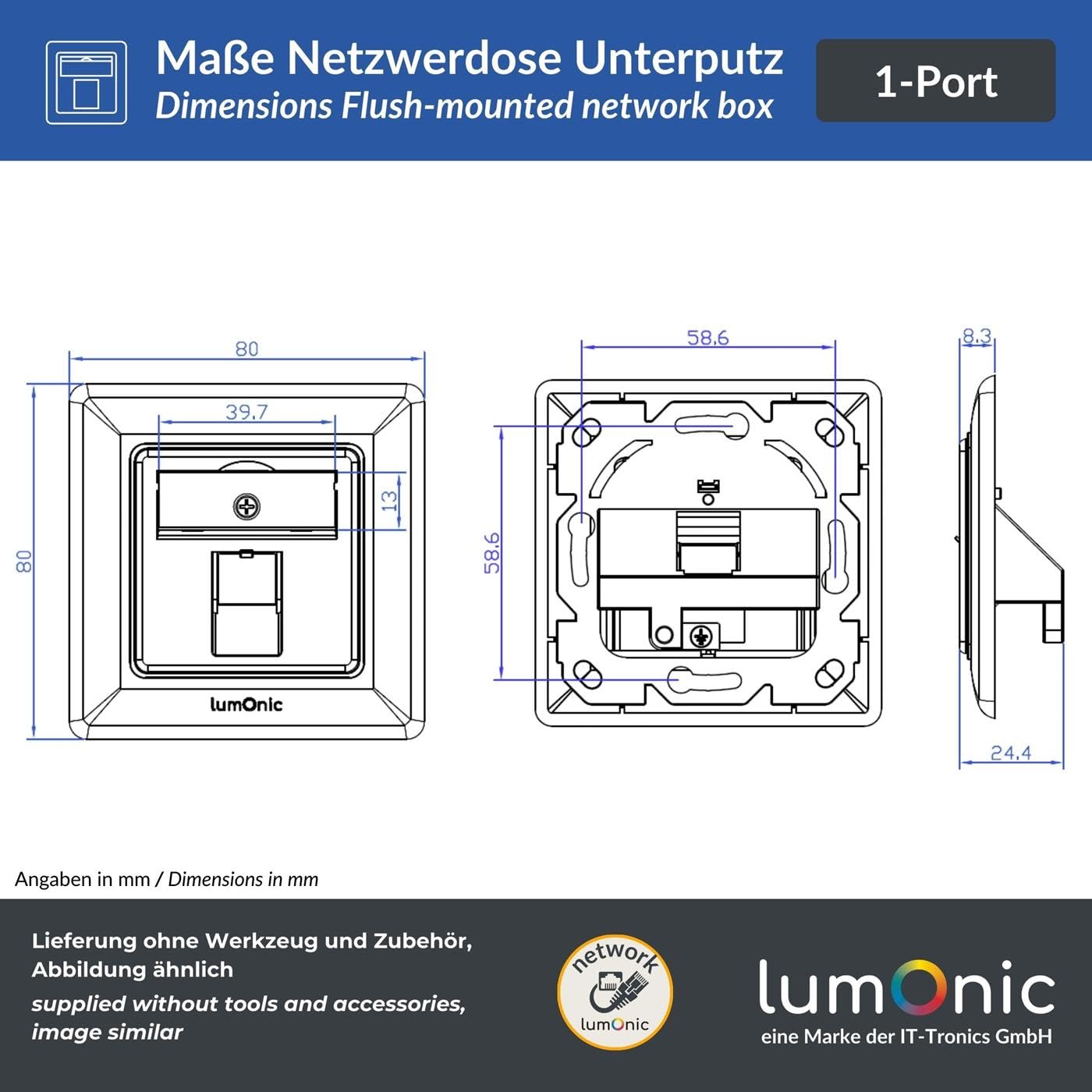 Lumonic Lot de 5 Cadre Keystone encastré Module CAT8 Inclus | 1 Port Snap-in I Montage Keystone sans Outil | Système Standard 55 | Ethernet jusqu'à 40 Gbit/s AWG22-24 | RJ45 entièrement blindé |