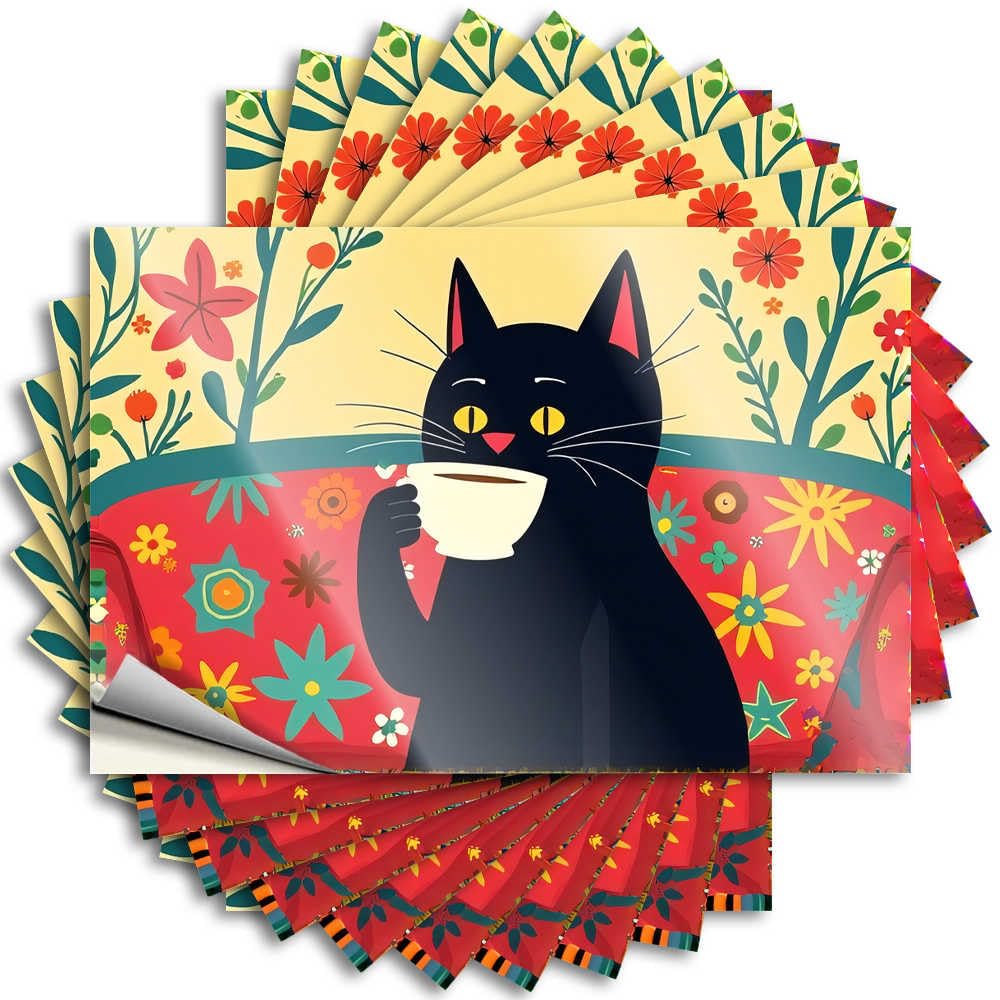 Cat Sipping Tea On Floral Sofa Fire Gamers Accessories - Funny Sticker Tumbler Removable Vinyl Decal(12X18CM)