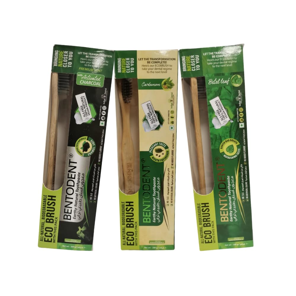 BENTODENTTOOTHPASTE Cardamom + Betel Leaf + Actv. Charcoal (100g (pack of 3) Natural Oral Care | Each 100g | NO SLS_Foam Free| Fluoride Free| Teeth Whitening