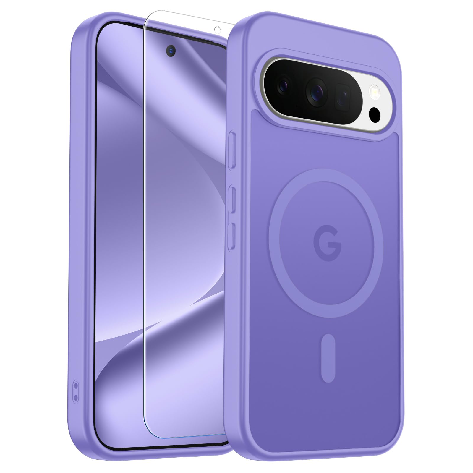 SUPFINE Magnetic for Google Pixel 10 Pro Case/Pixel 10 Case with Screen Protector, (Built-in Magnets) ((Military Grade Drop Protection) Slim Translucent Shockproof Phone Case,Purple