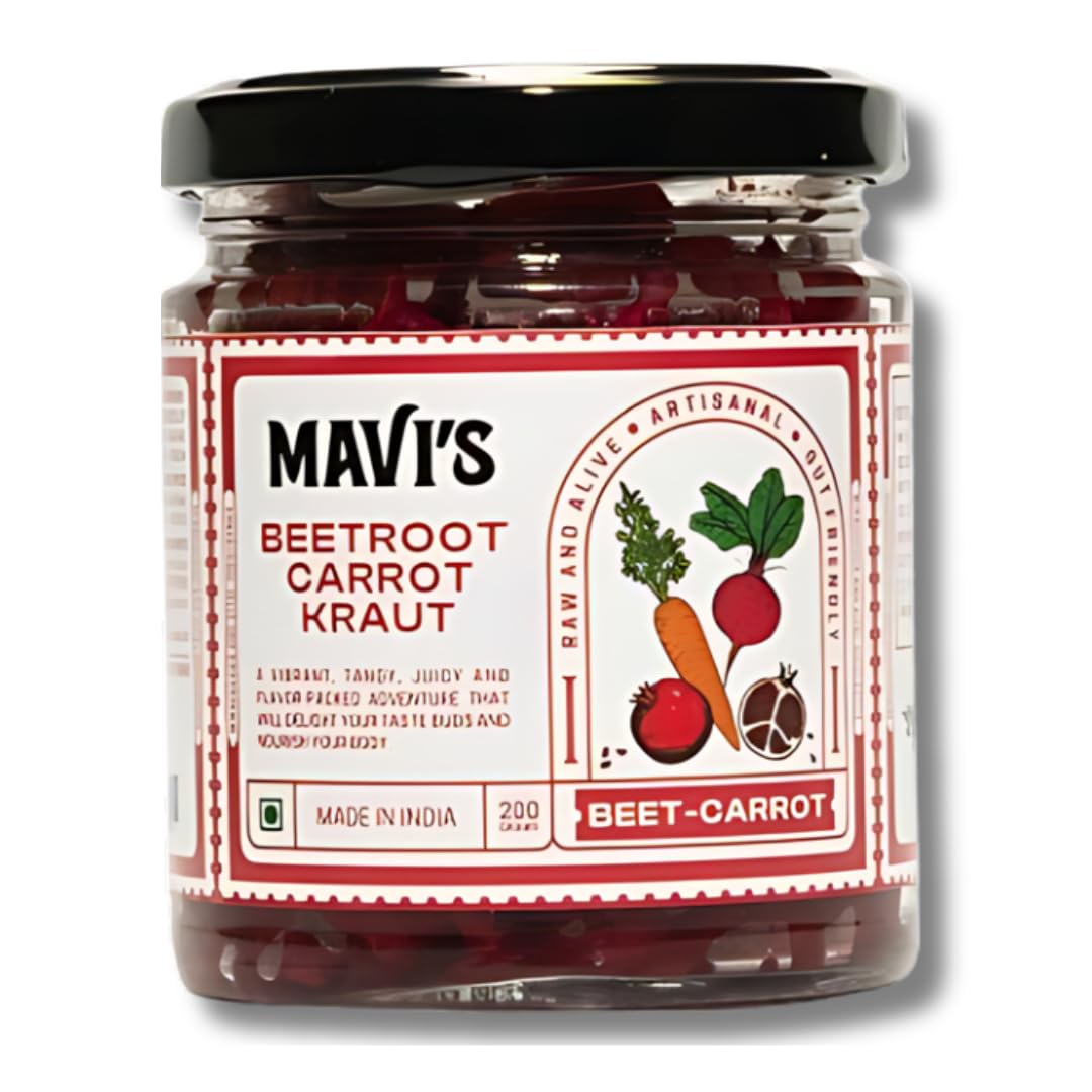 Mavi’s Beetroot Carrot Kraut | Traditionally & Naturally Fermented | No Preservative, No Artificial Flavors or Colours | Artisanal Fermented Probiotic Pickle | 100% Natural & Vegan | Pack of 1 | 200g