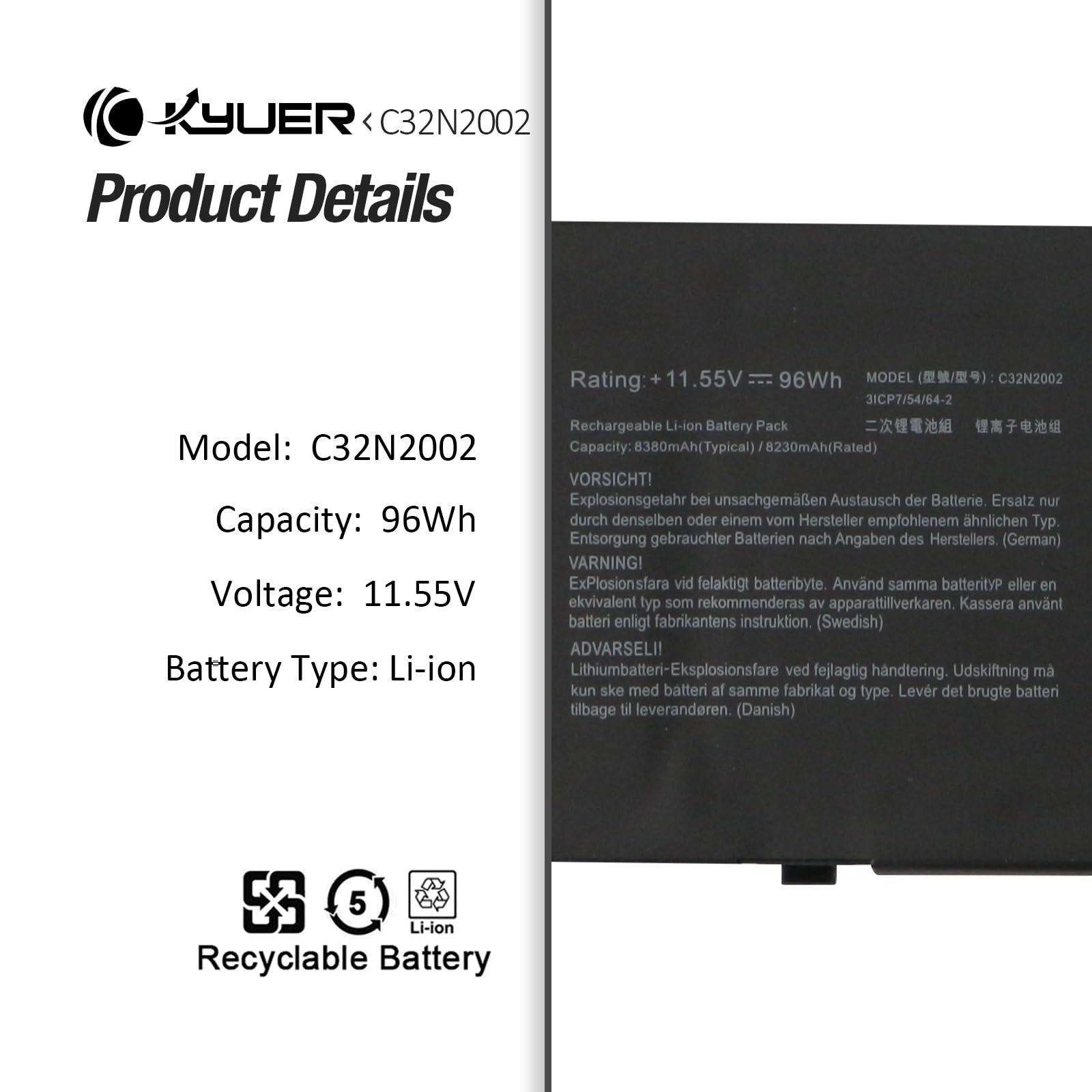 96Wh C32N2002 Laptop Batteria per Asus ZenBook Pro 15 OLED UM535 UM535Q UM535QE UM535QA UM535QH UX535 UX535L UX535LI Flip 15 UX564 UX564EH UX564EI UX564P UX564PH Q538 Q528 Q538E Q528E Q538EI Q528EH