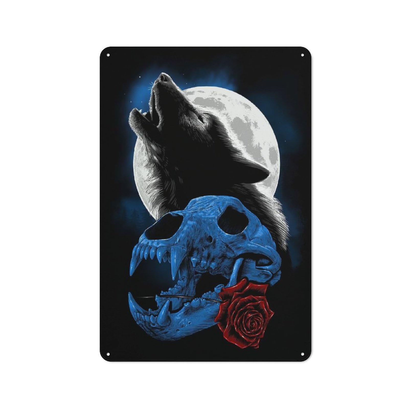 Vintage Tin Sign 30x20cm Featuring Wolf Howling Moon, Porch Wall Decor for Patio Bar, Workshop, Shed Or Kitchen