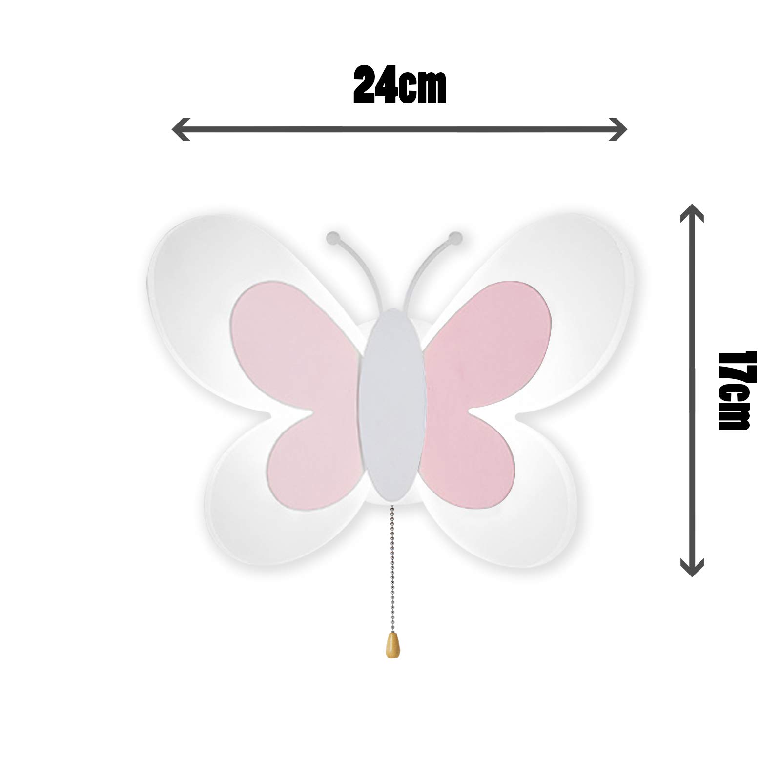 Wandlampe Kinderzimmer Mädchen mit Schalter, LED Wandleuchte Dimmbar Schmetterling Lampe Deko Innen Kinder Schlafzimmer 16W Wand Raumlampe Babyzimmer Nachtlicht, Rosa Weiß