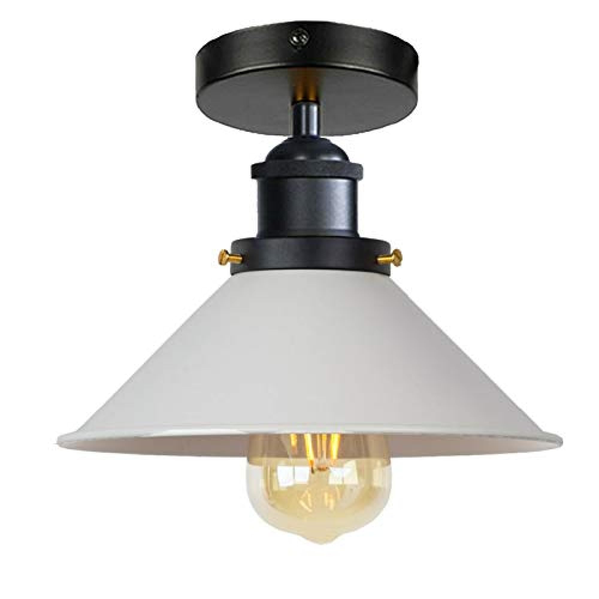 DC VOLTAGE Modern Semi Flush Mount E27 Ceiling Lamp with 22cm White Cone Shade Ceiling Light Fitting for Living Room Kitchen Bedroom Hallway Without Bulb