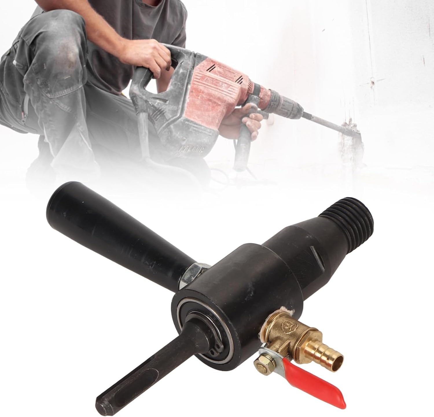 Electric Hammer Water Injection Adapter, Pure Copper Converter Rod to Turn Electric Drill into Water Drill Dust Reduction Tool for Masonry Concrete Drilling (Round Handle)