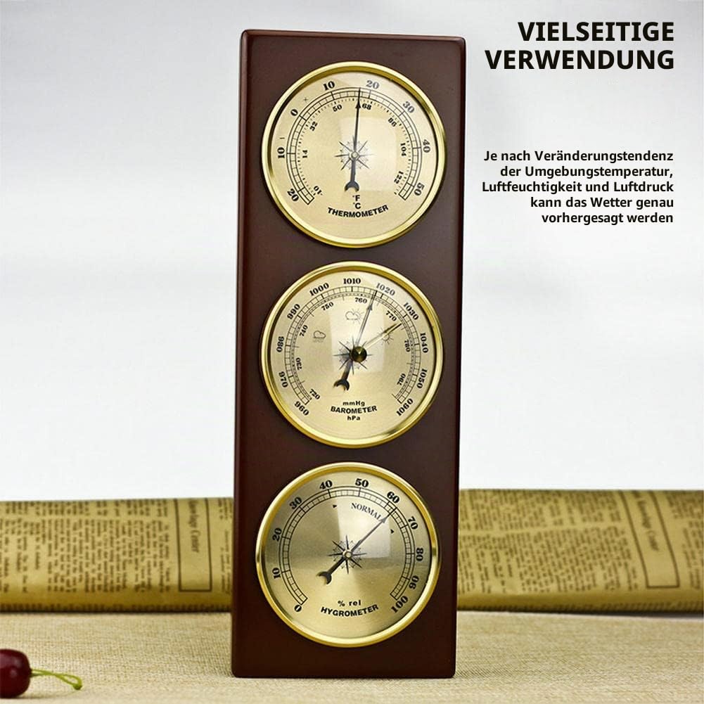 JINYISI Barometer, Thermometer, Hygrometer, Barometer für Zuhause, Analoge Wetterstation, Wandmontage, Modern, Holz + ABS, Schwarz