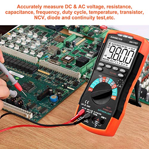 Image of AIOMEST AN-770T Digital Multimeter Auto-Ranging 6000 Counts Multimeter, Voltage /Current /Resistance Meter, Measures Capacitor Temperature and Diode, TRMS DMM with Data Hold, NCV and Backlight