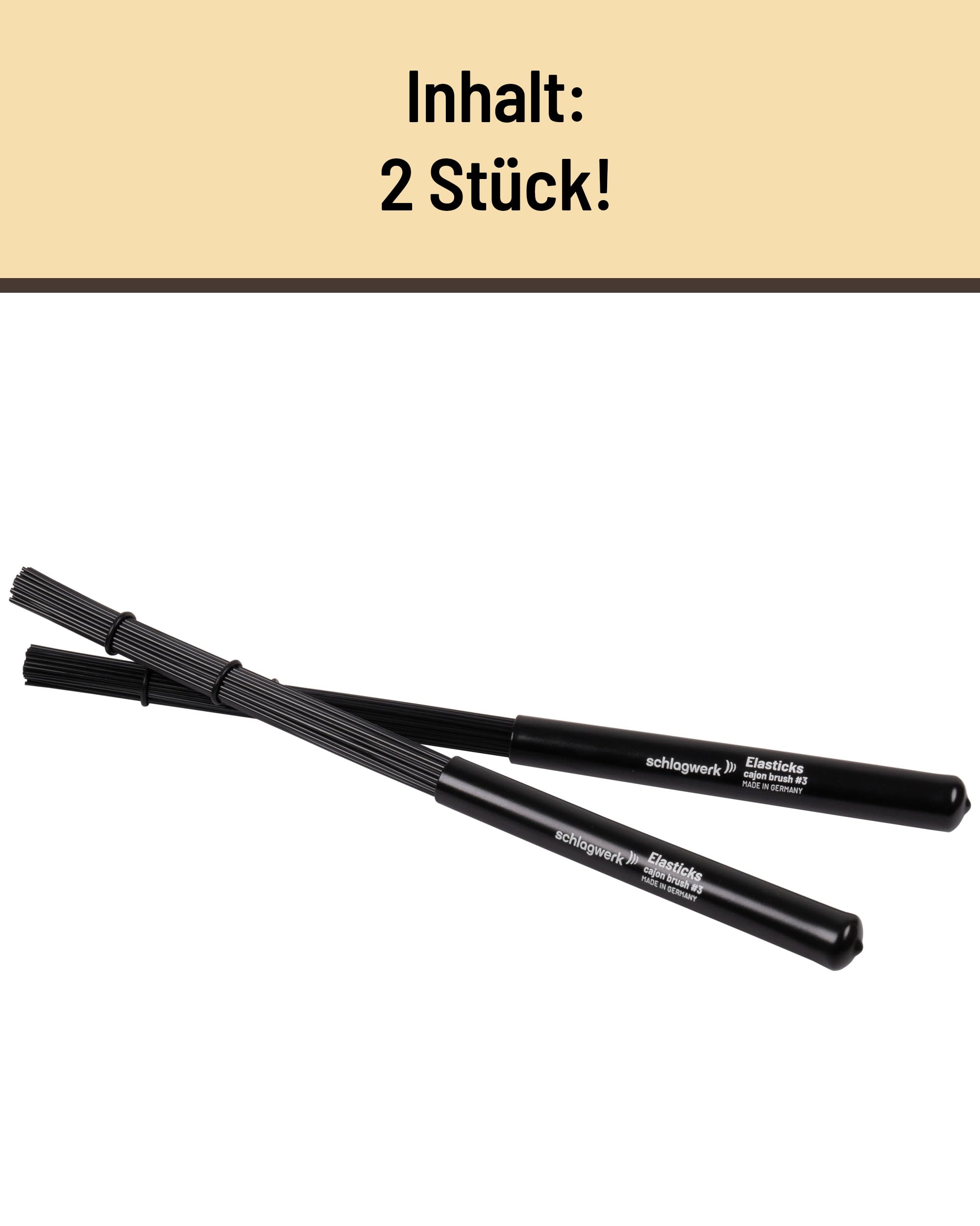 Schlagwerk BRC03 Cajon Brush #3 - Elasticks - 2 Stück - Percussion Brushes mit elastischem, biegsamem Griff, Länge 34, ausbalenciert. Made in Germany