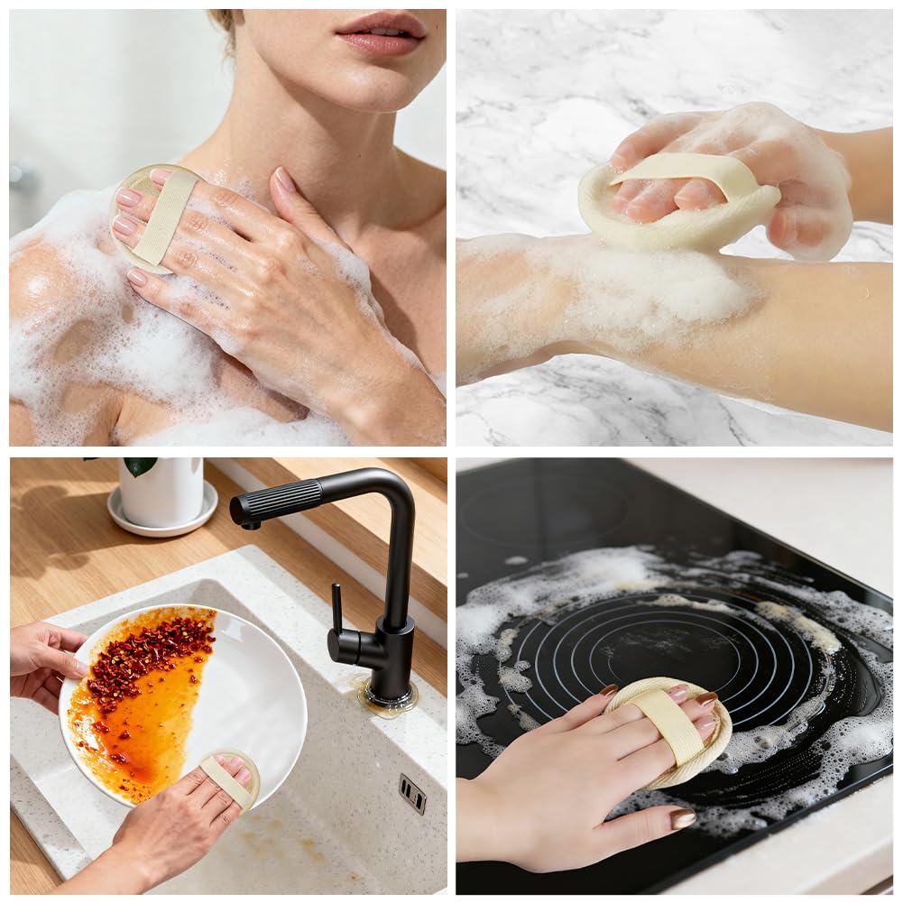AOOWU Peeling do twarzy z trukwy do twarzy, 4 sztuki, gąbka z pianki Loofah, biodegradowalna gąbka pod prysznic, naturalne wkładki z gąbki trukwy, oczyszczanie wągrów, złuszczanie