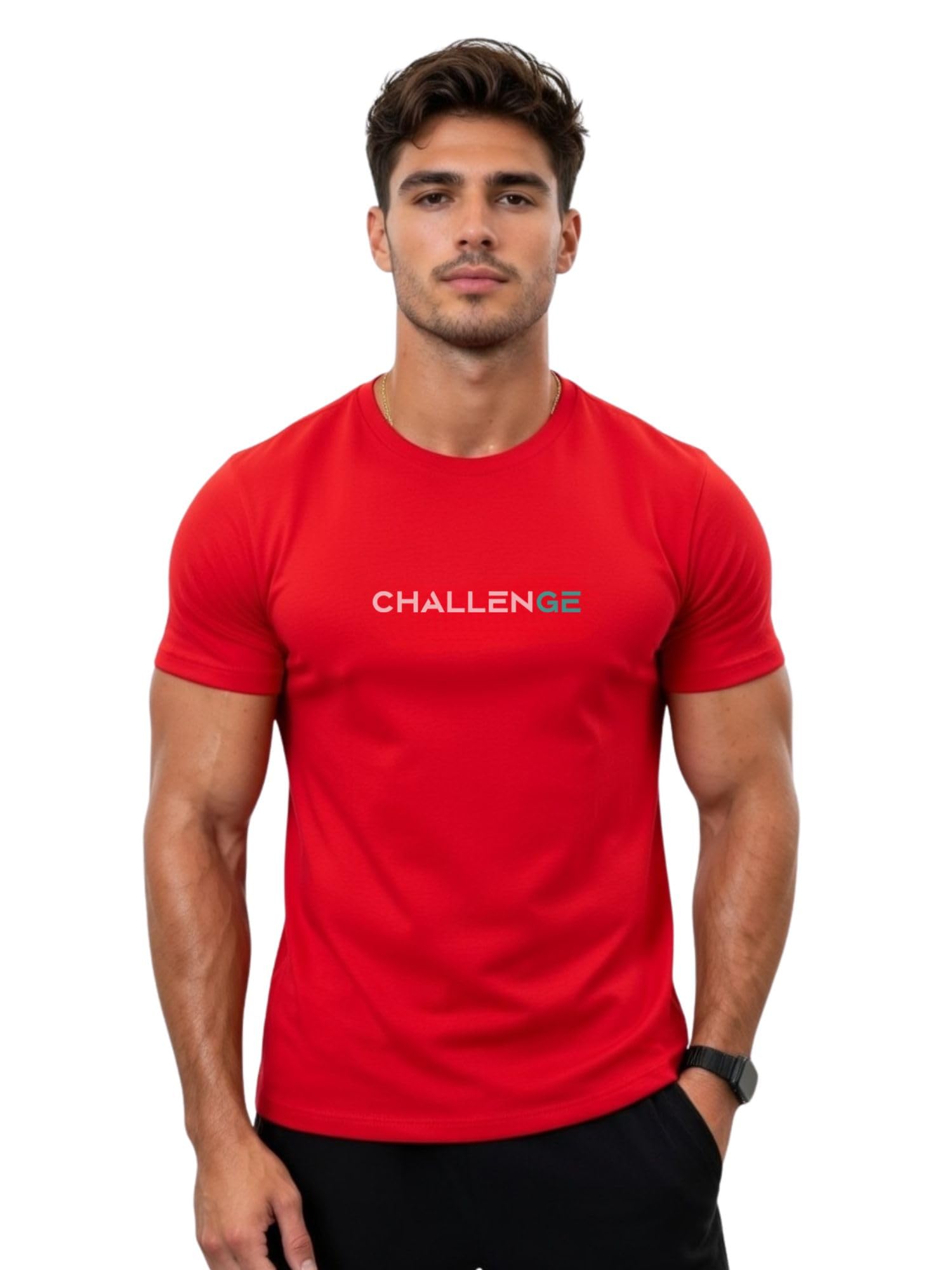 3colors Men's Active Polyester T-Shirt | Quick Dry Gym Wear | Breathable Stretch Sports Tee for Workout, Running & Training | Slim Fit Performance T-Shirt-Challenge-picture-53