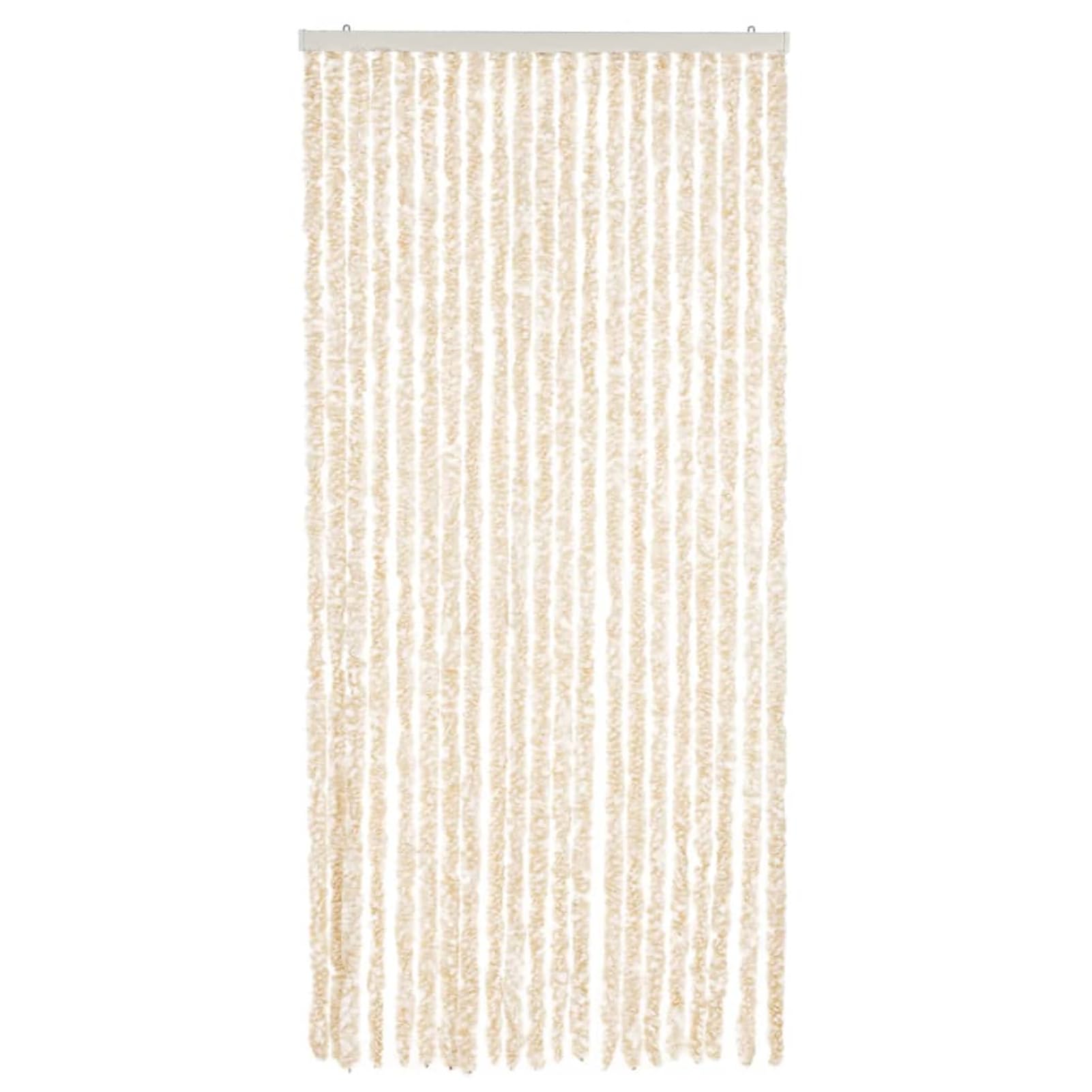 Tenda Antimosche Beige e Bianca 90x220 cm in Ciniglia,Tenda Antimosche per Finestre e Porte Leggera Resistente all'Acqua Silenziosa Zanzariera Antiisetti-377342