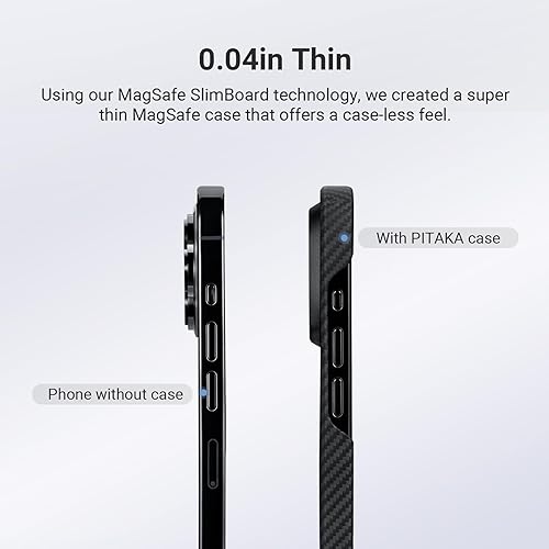 Miniatura 3 de Pitaka MagEZ - Funda 4 - NegroGris (Sarga) para iPhone 15 Pro Max, 6.7 pulgadas, delgada y ligera, sensación táctil sin funda, hecha de fibra de