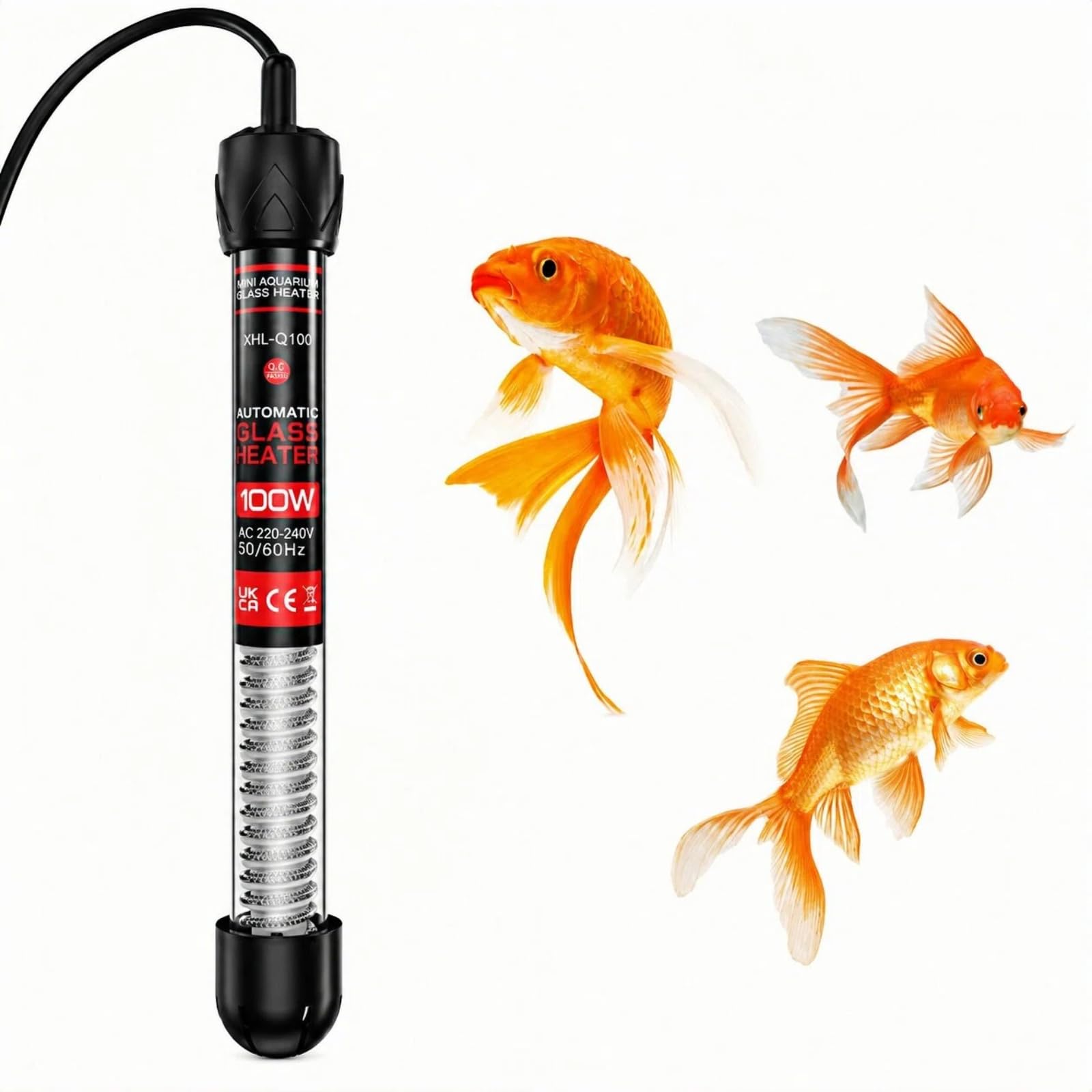 YuanVellora Aquarium Heater - 100W Submersible Fish Tank Heater With Temperature Display, Adjustable Thermostat Aquarium Heating Rod For Tropical Fish, Freshwater And Marine Aquariums