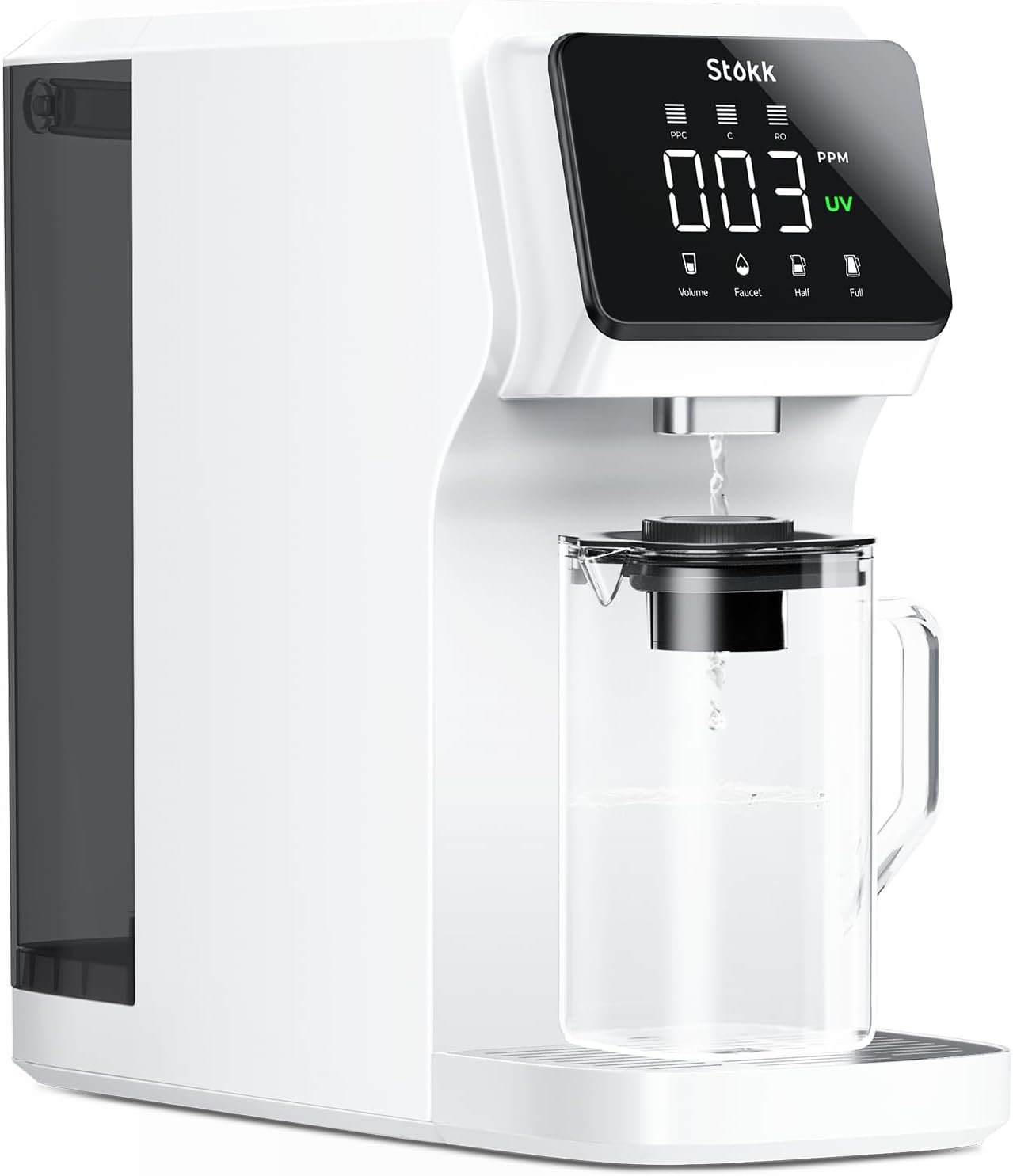 Stokk T1 UV Countertop Reverse Osmosis Water Filter, Carafe Alkaline Boost, 6-Stage RO Filtration System, Reduce TDS PFAS, Large Size (White)