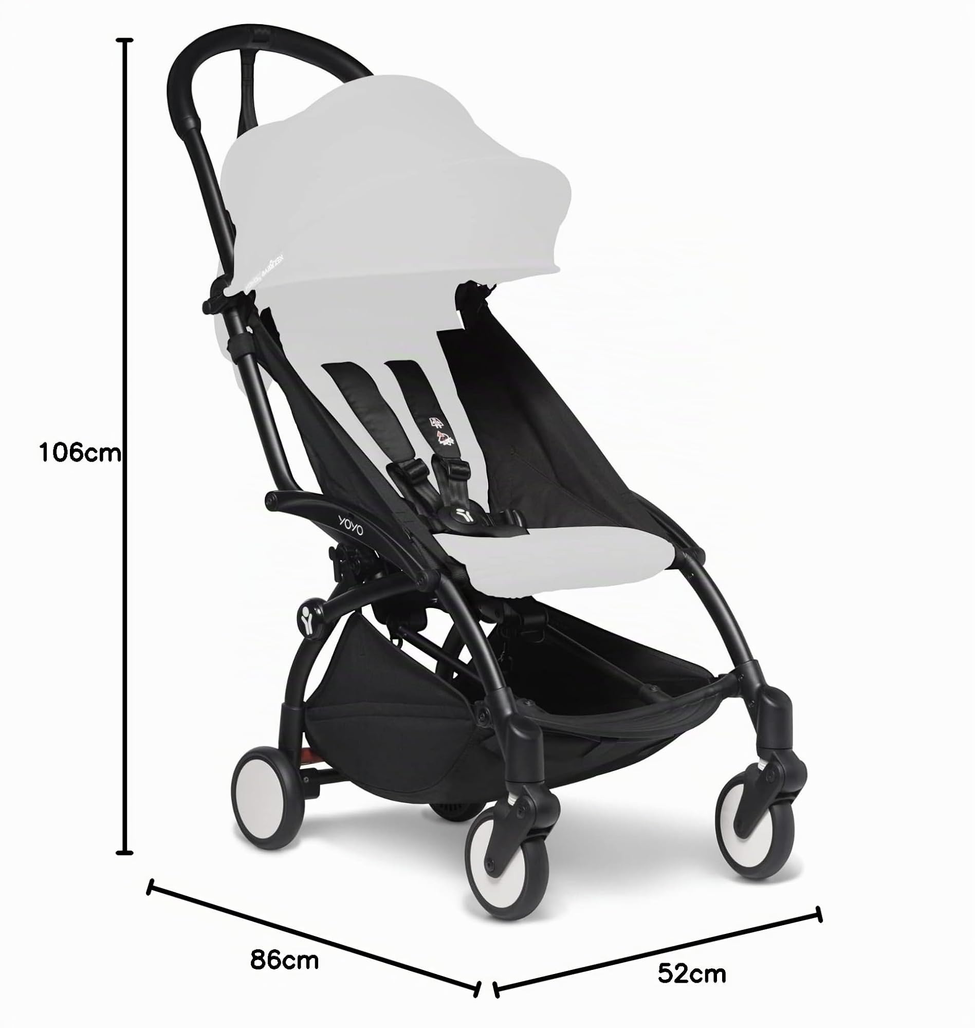 BABYZEN YOYO2 Kinderwagengestell, Black - Textilset nicht inbegriffen - Kommt mit 5-Punkt-Gurt, mehrfach verstellbarer Rückenlehne, Verdeckbügel, Schultergurt und schützender Aufbewahrungstasche