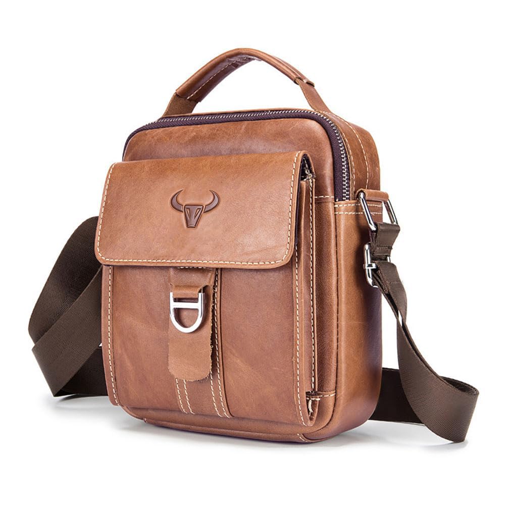 VINBAGGE Petit Sac à bandouliere en Cuir Véritable Sacoche Bandouliere Homme Cartable Sac de Messager Pochette Porte-Documents Sac porté épaule Business