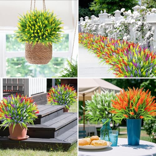 BlueCloudy 18 Bündel Künstliche Blumen Wie Echt, Lavendel Künstliche Balkonpflanzen Künstlich Kunstpflanze Outdoor Wetterfest Plastikblumen Pflanzen Kunstblumen für Draußen Balkon Garten Deko