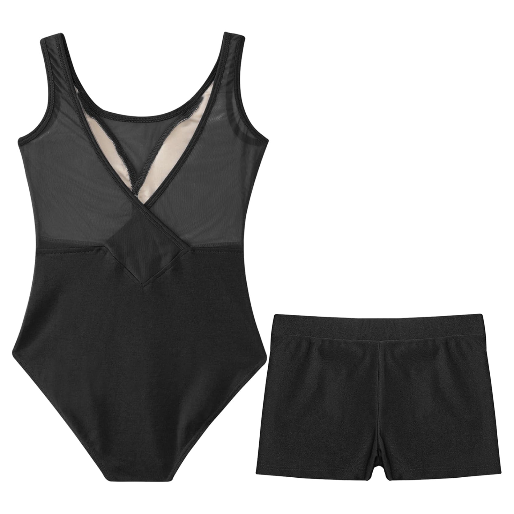 inlzdz Bambine Ragazze Leotards con Pantaloncini Body da Ginnastica Artistica Senza Maniche Jumpsuit Tuta da Danza Classica Balletto Patchwork Dancewear