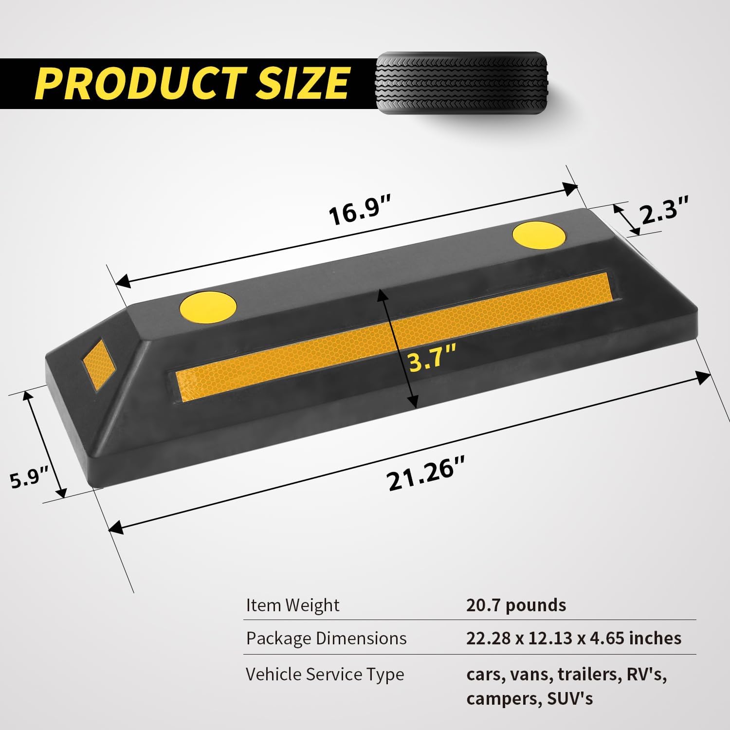 MaxxHaul 50135 2-Pack Commercial Grade Rubber Curb Parking Blocks with Yellow Reflective Strips Wheel Stops for Cars, Vans, RV's Trailers, Trucks & More