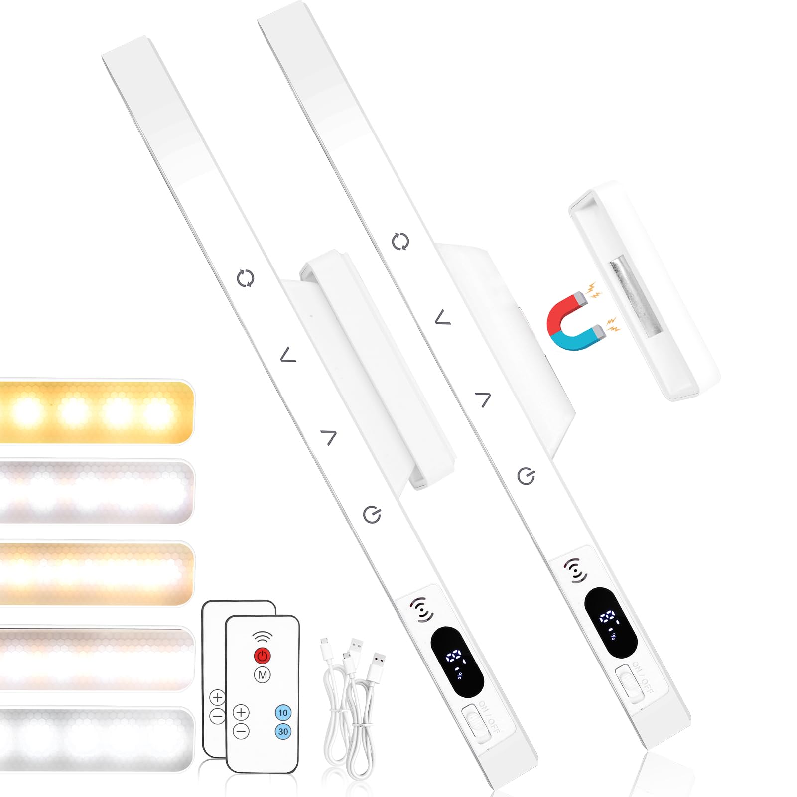 2 sztuki lamp podszafkowych LED z akumulatorem LED, oświetlenie szafki pod umywalkę, z pilotem zdalnego sterowania, 5 temperatur barwowych, dotykowe, ściemniane, bezprzewodowe, do lustra, biur