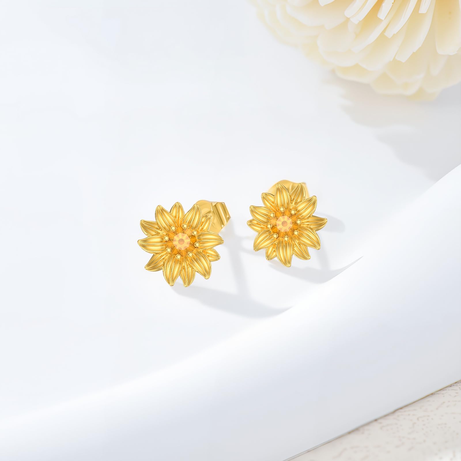 Ohrstecker mit Sonnenblumen-Motiv natürlicher Citrin 925er Sterlingsilber vergoldet You Are My Sunshine Sonnenblumen-Ohrring für Damen