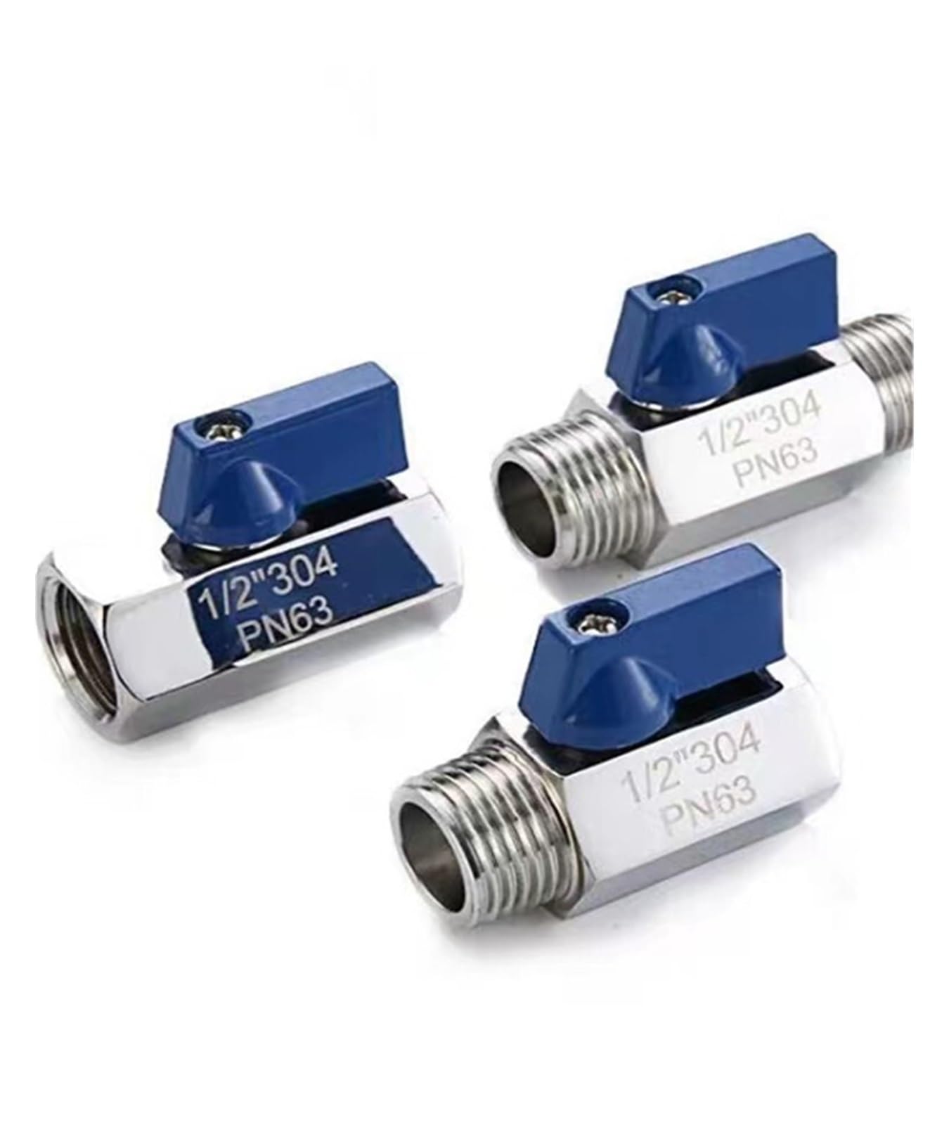 1 unidad 1/8 "1/4" 3/8 "1/2" 3/4 "1" BSP F/MM/MF/F Mini válvula de bola sanitaria 304 acero inoxidable con mango azul(Male Male,1")