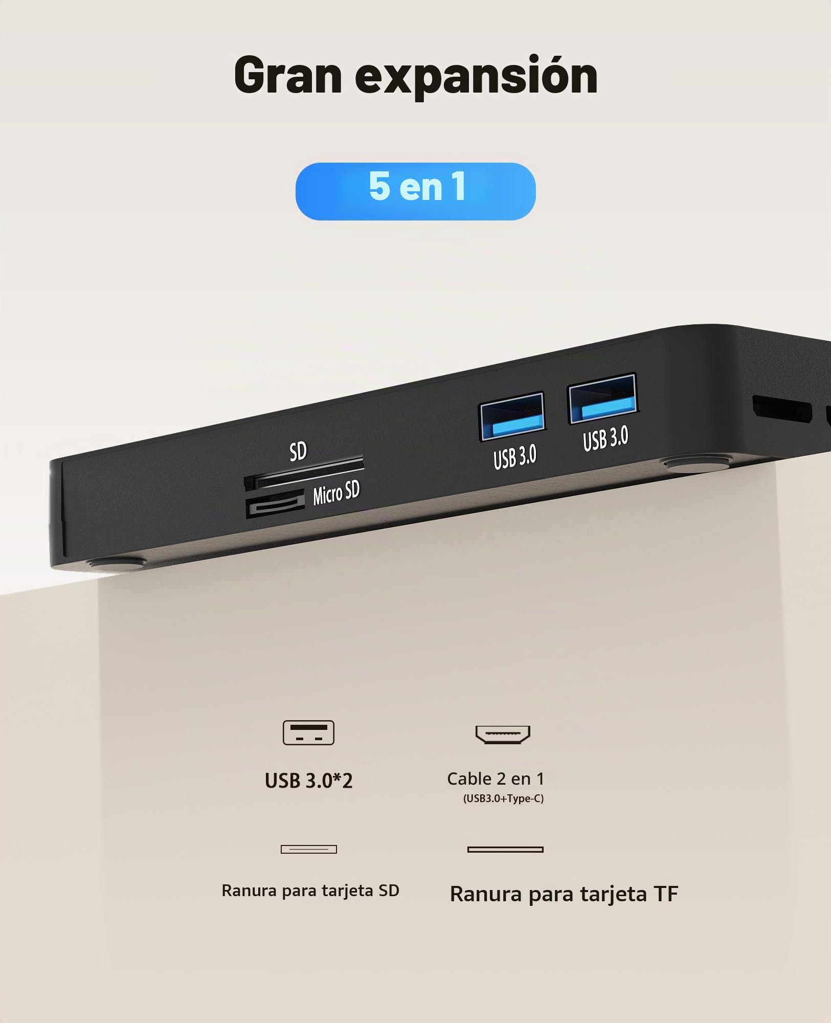 Reproductor de DVD externo 5 en 1 para portátil con grabadora de DVD LightScribe CD Rom unidad externa de CD/DVD para PC USB 3.0, lector de DVD, reproductor de disco apto para Windows XP/7/8/10/11 Mac
