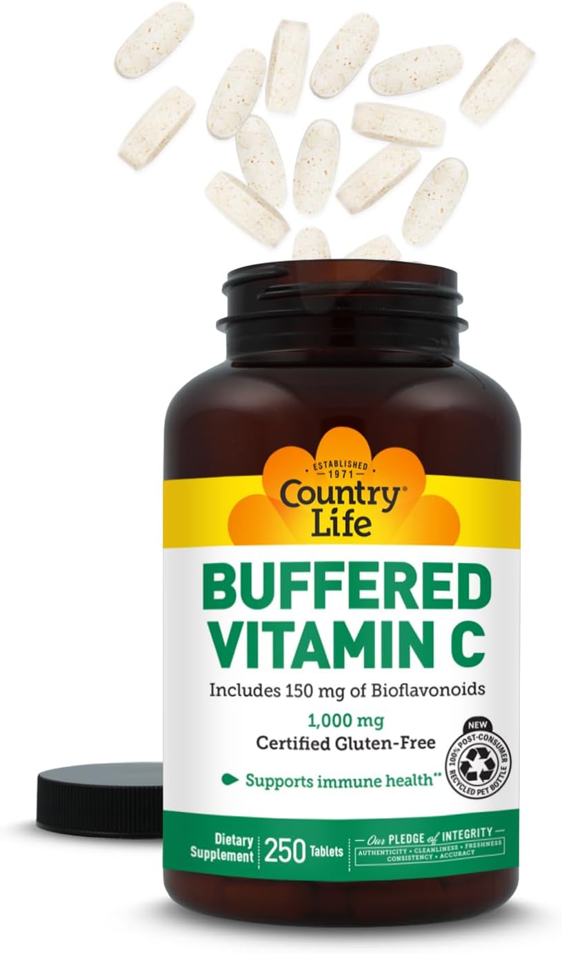 Country Life Buffered Vitamin C 1000mg with Bioflavonoids, Calcium, Magnesium, Potassium - Immune Support, Vegan Capsules, Gluten-Free, Gentle on Stomach - 250 Tablets - Image 7