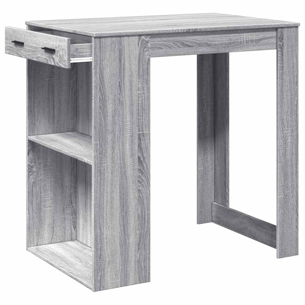 Mesa de bar gris Sonoma 102 x 70 x 103,5 cm de madera con 2 estantes y 1 cajón para espacio de almacenamiento, ideal para cocina, salón, comedor, material duradero