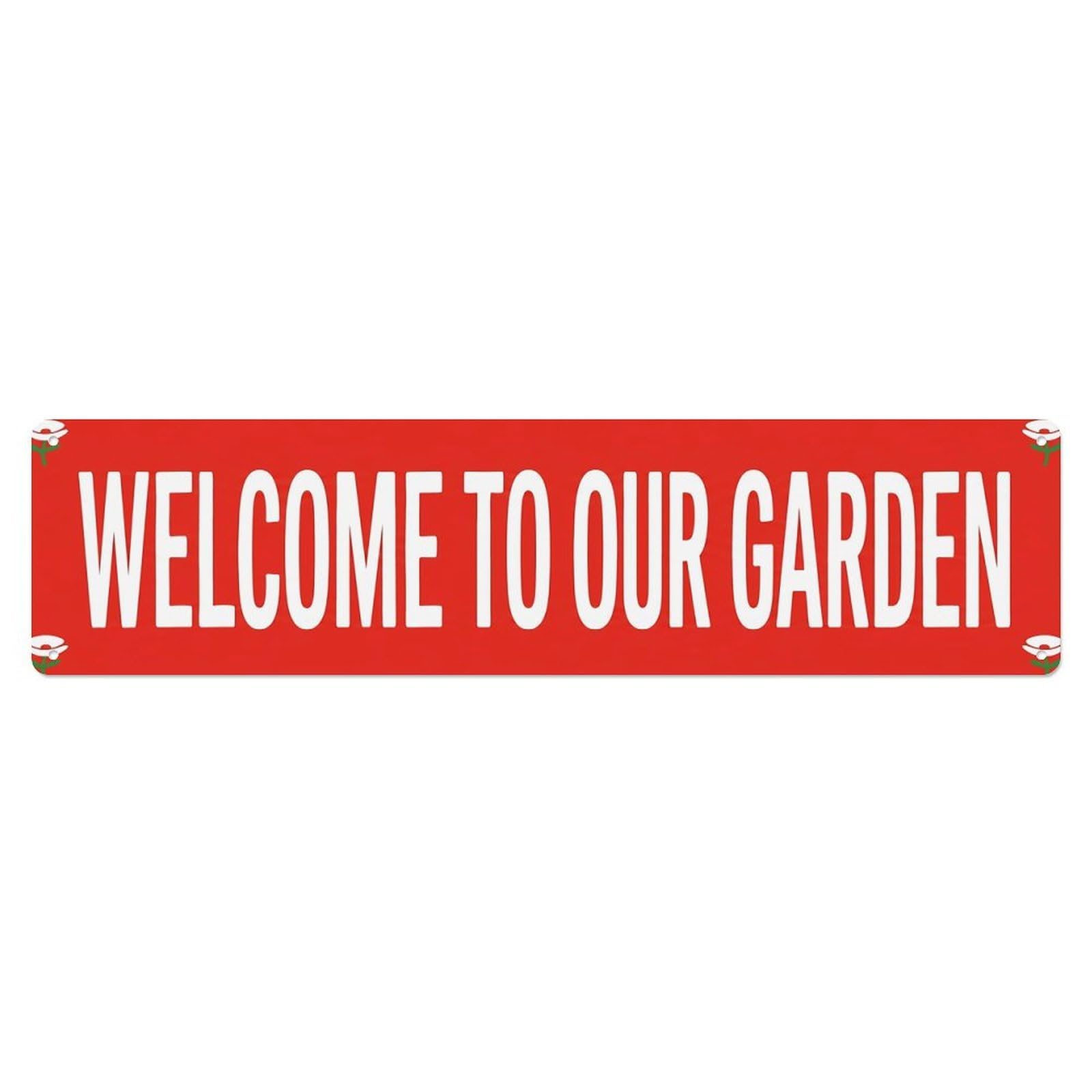 Vintage Welcome to Our Garden Poppy Red Metal Tin Sign