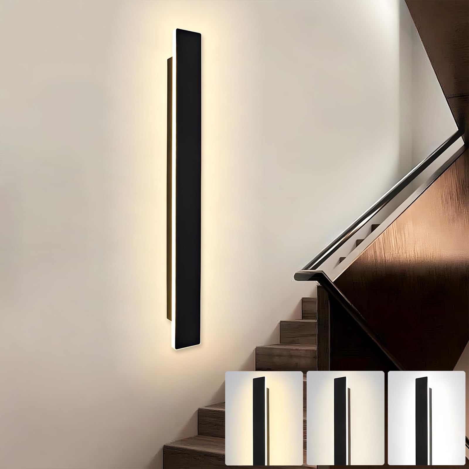 Ztwleed Black Led Wall Light Indoor,22W Wall Lamp Modern 3000K/4000K/6000K,Acrylic Wall Sconce Lights For Bedroom Living Room Corridor Stair 60Cm