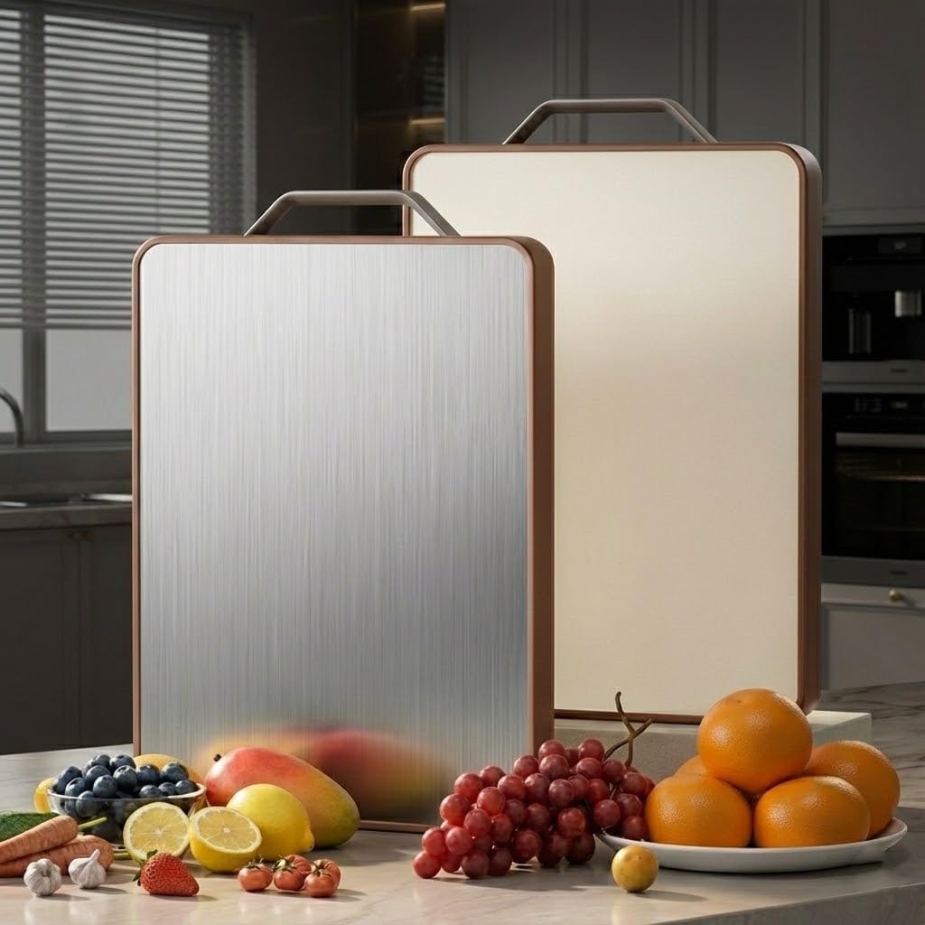 Herrlich Homes Large Steel Chopping Cutting Board for Kitchen | Heavy-Duty Cutting Board | Dual Side usable | Food Grade Quality | Antiskid | 38 x 28 cm-image-15